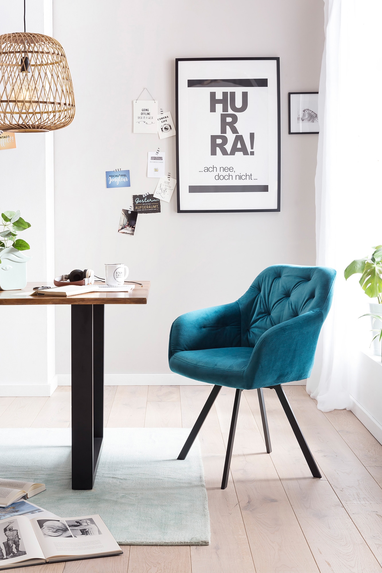 SalesFever Essgruppe, (Set, 5 tlg.), Stühle mit 360° Drehplatte, Tischplatte mit echter Baumkante