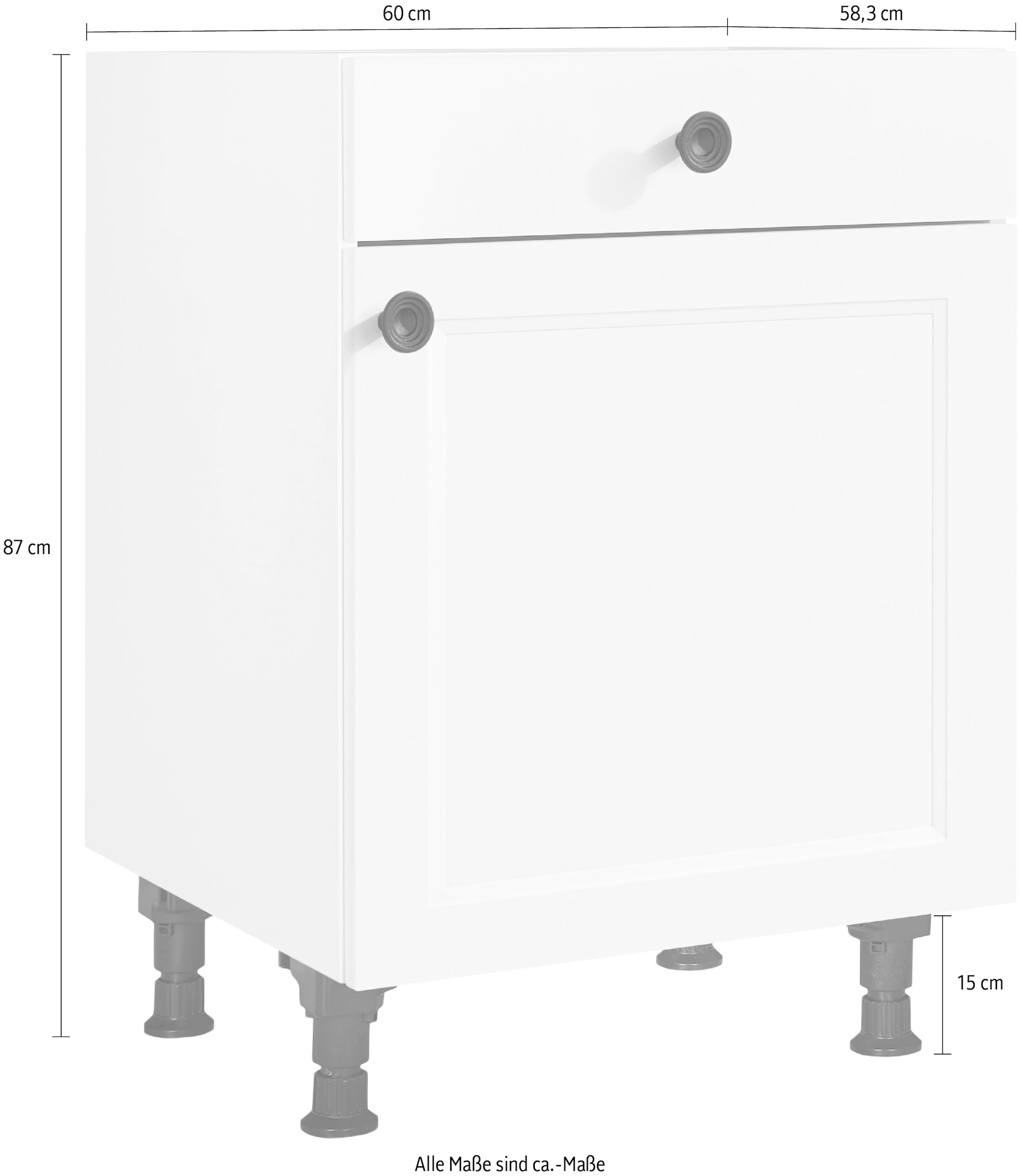 nobilia® Unterschrank »"Cascada", Ausrichtung wählbar, vormontiert, in den Breiten 30, 45 und«, 60 cm Breite, mit höhenverstellbaren Sockelfüßen, vormontiert