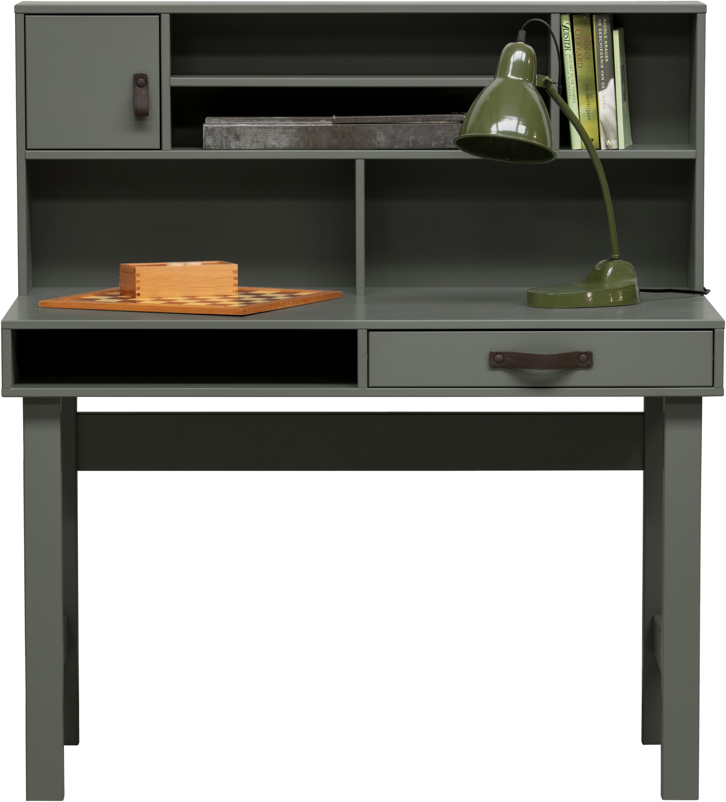 WOOOD Schreibtisch »Stage FSC®-Kiefernholz mit Schublade, lackiert 110x58x122 cm« Sechs Ablagefächer, Schublade mit Ledergriff, sichtbare Maserung