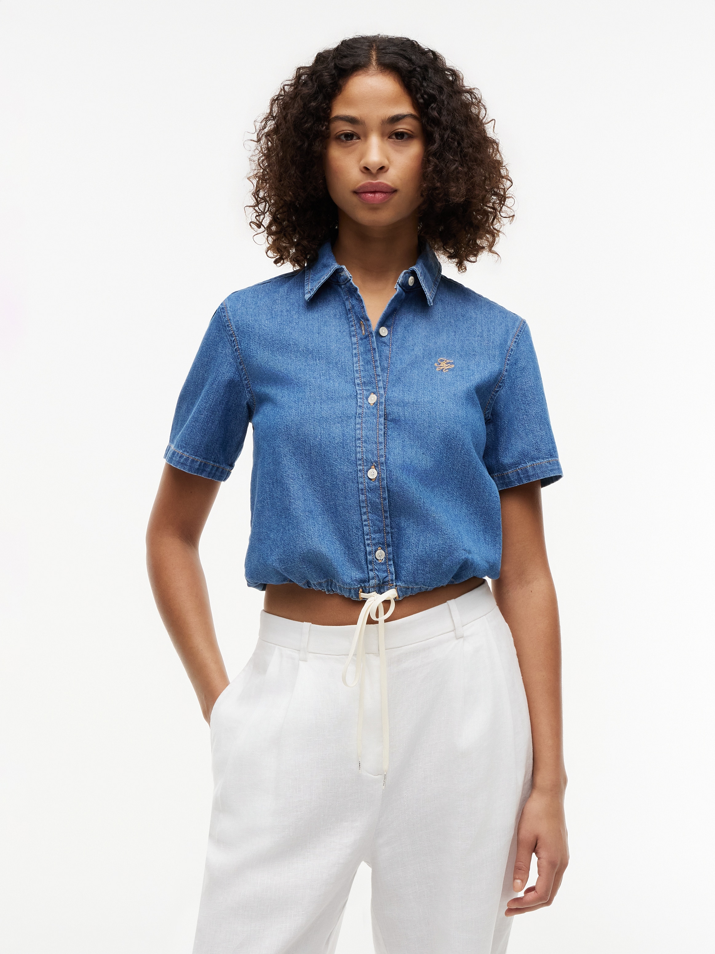 Tommy Hilfiger Jeansbluse "BOXY TIE SHIRT MIA SS" Baumwolle