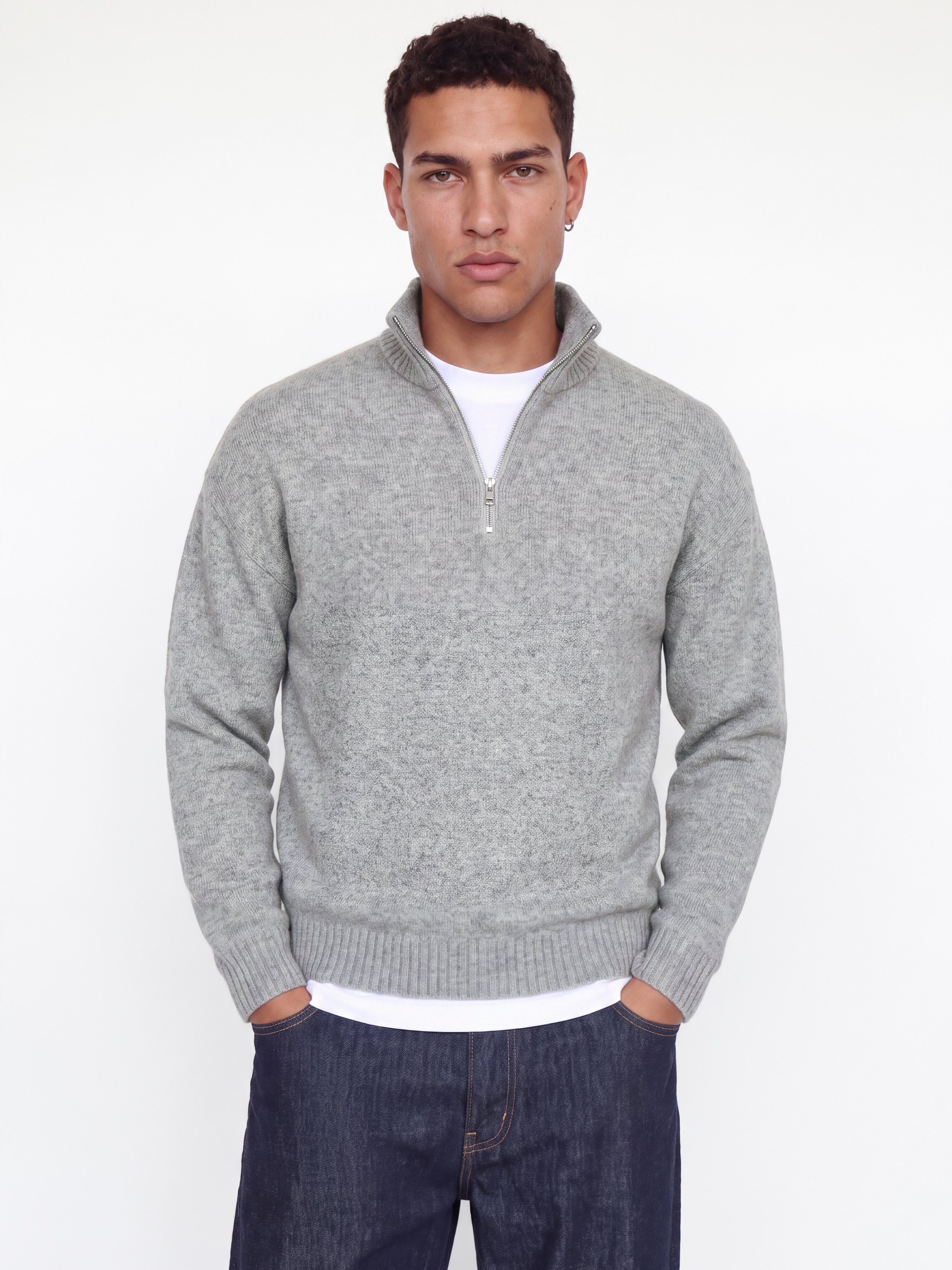 Jack & Jones "JJESOHO OLLIE KNIT HALF ZIP SN" Materialmix, relaxed fit