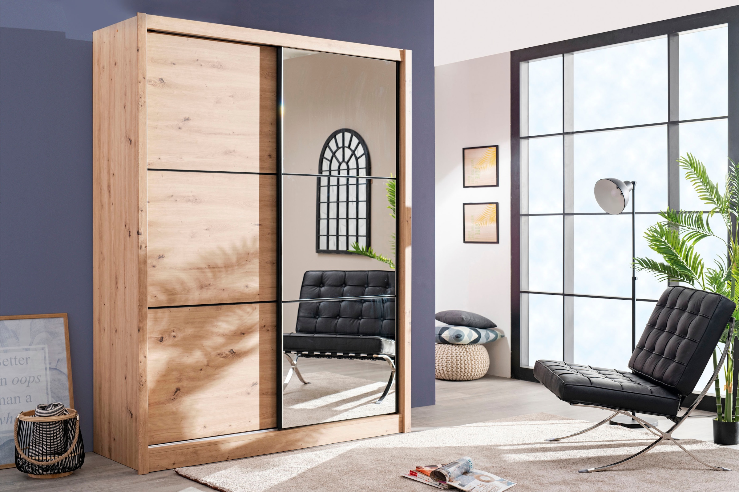 Home affaire Schwebetürenschrank "Navara Kleiderschrank mit Spiegel Wäscheschrank Garderobe" mit großzügiger Innenausstattung, FSC-zertifiziert, in 3 Breiten