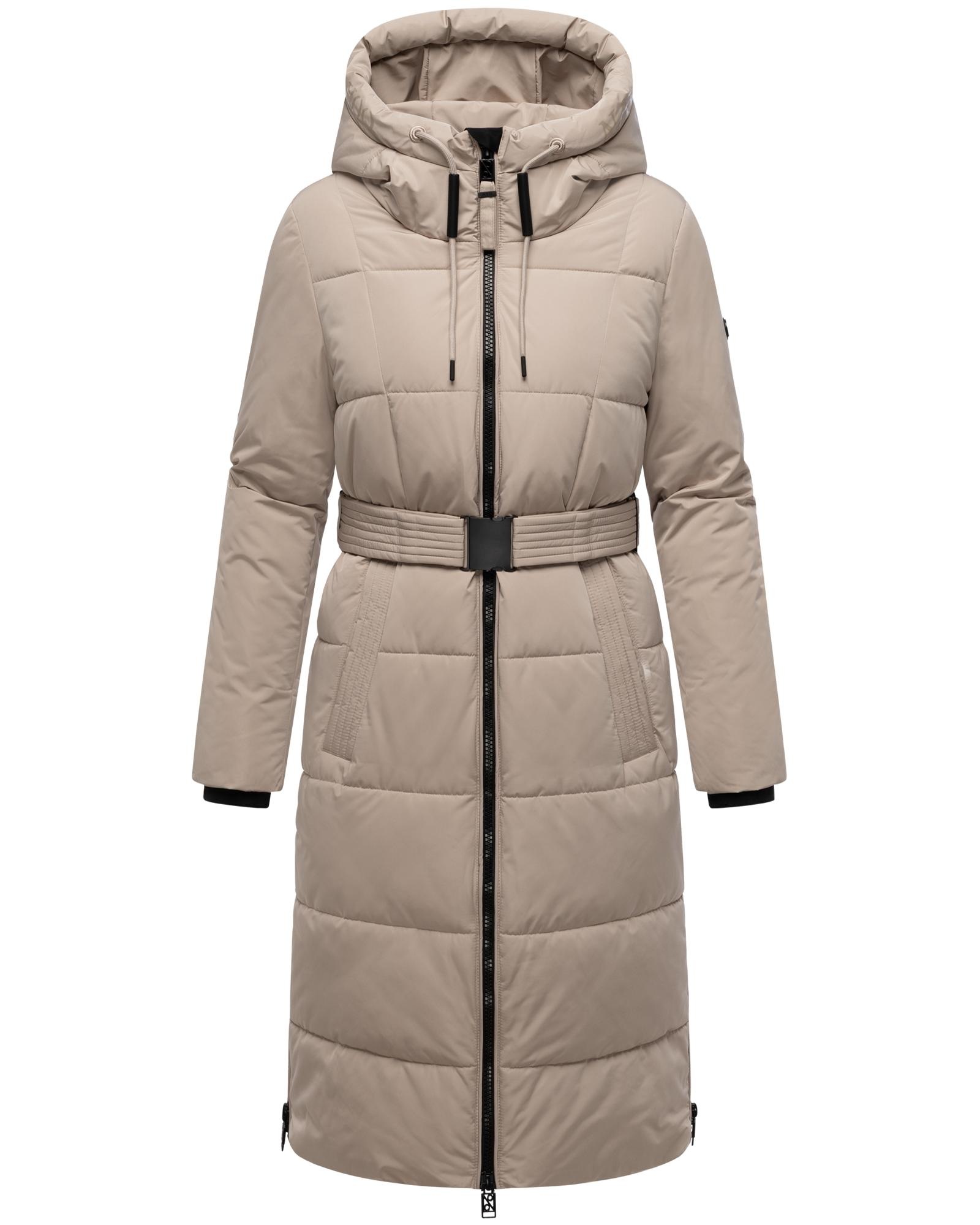 Navahoo Steppmantel "Herbstnebel 14" langer Damen Wintermantel mit Taillengürtel
