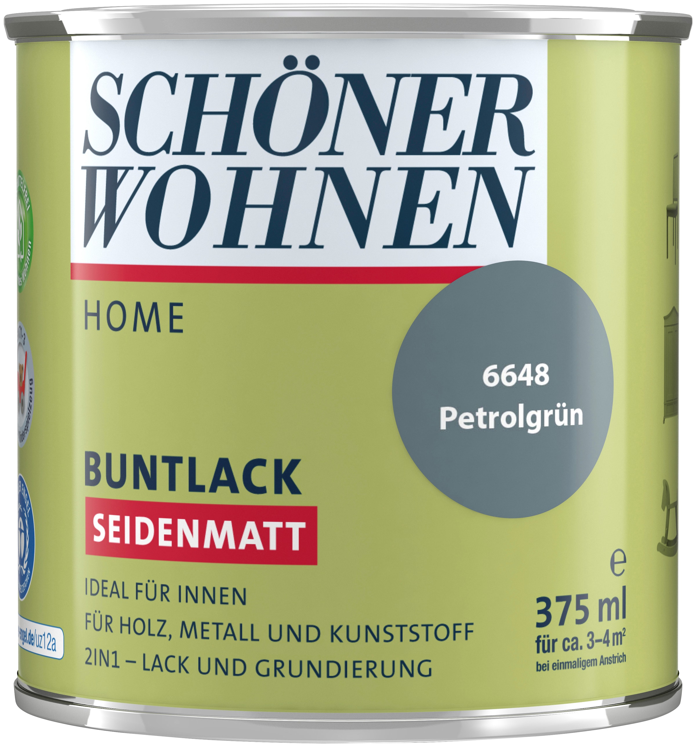 SCHÖNER WOHNEN FARBE Lack »Home«, 375 ml, petrolgrün, seidenmatt, für innen, 2in1-Lack