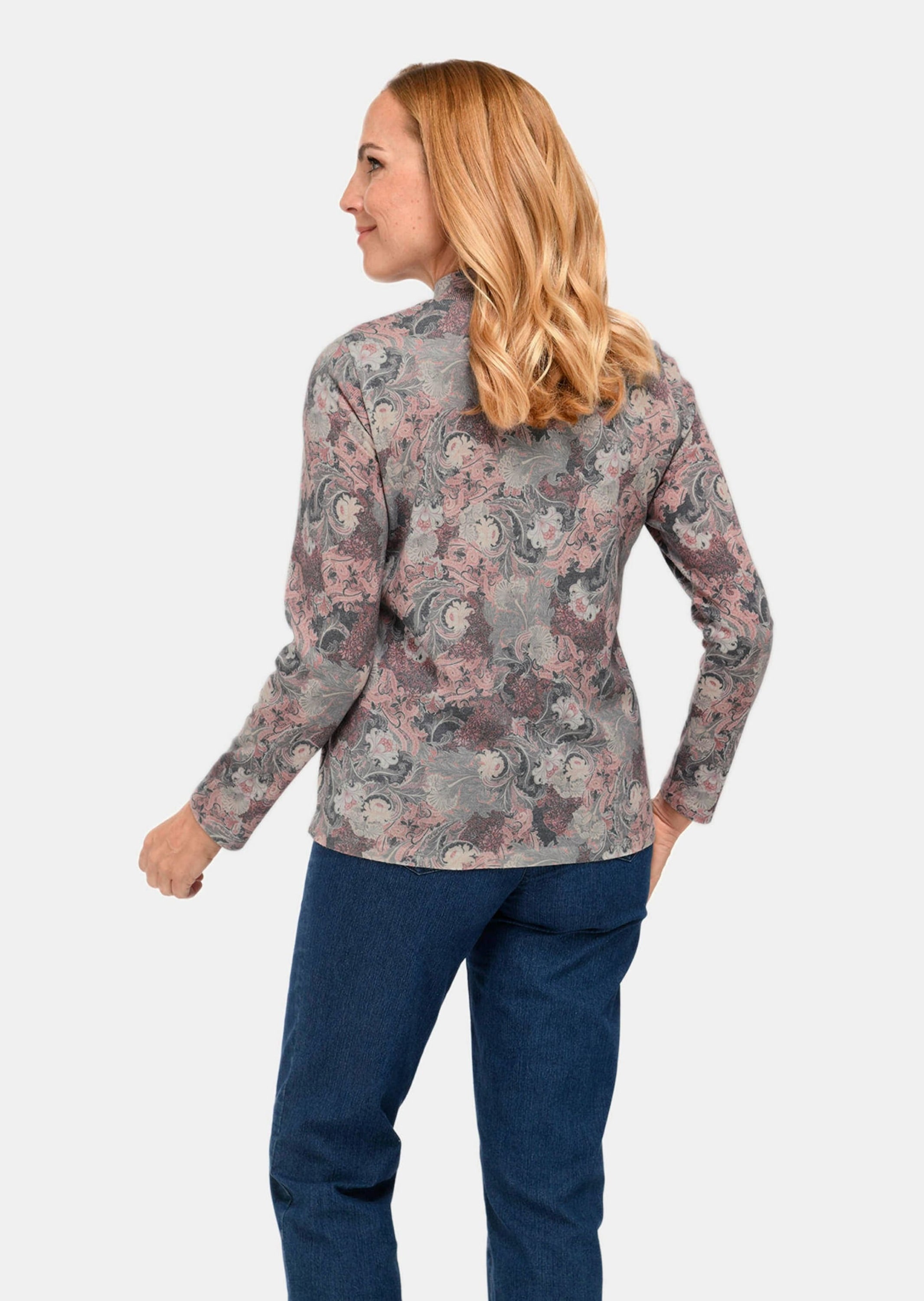 GOLDNER Rundhalspullover "Floraler Strickpullover mit Stehkragen" hoher Baumwollanteil