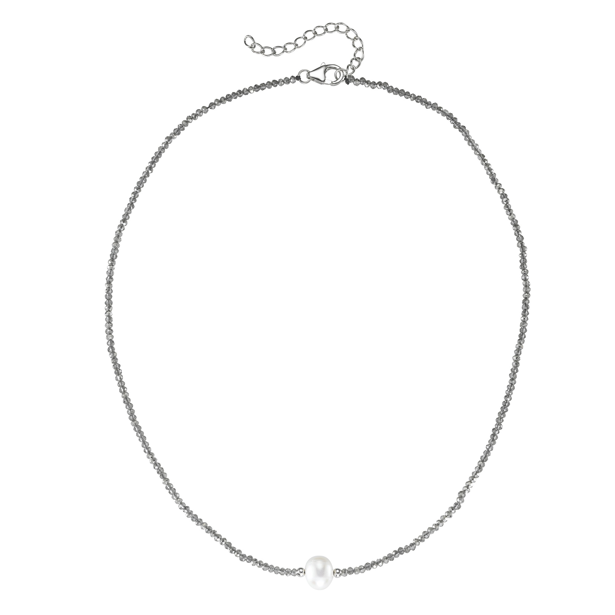 Smart Jewel Stone Beads Mother of Pearl Necklace Grey 45cm