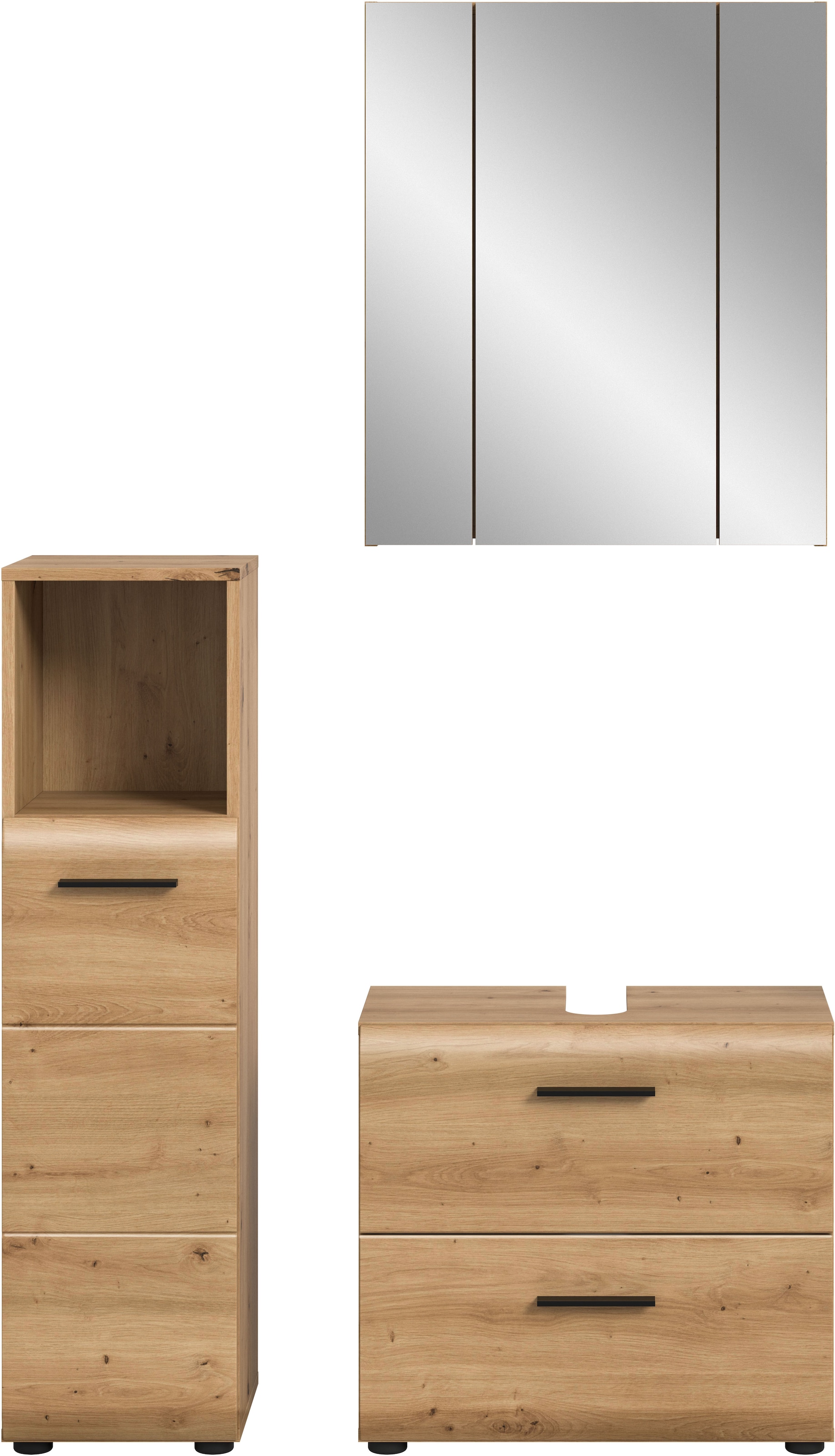welltime Badmöbel-Set "FLORENZ, 3-teilige Badkombination, hochwertige MDF-Front" best. aus: Midischrank hoch, Waschbeckenunterschrank, Spiegelschrank