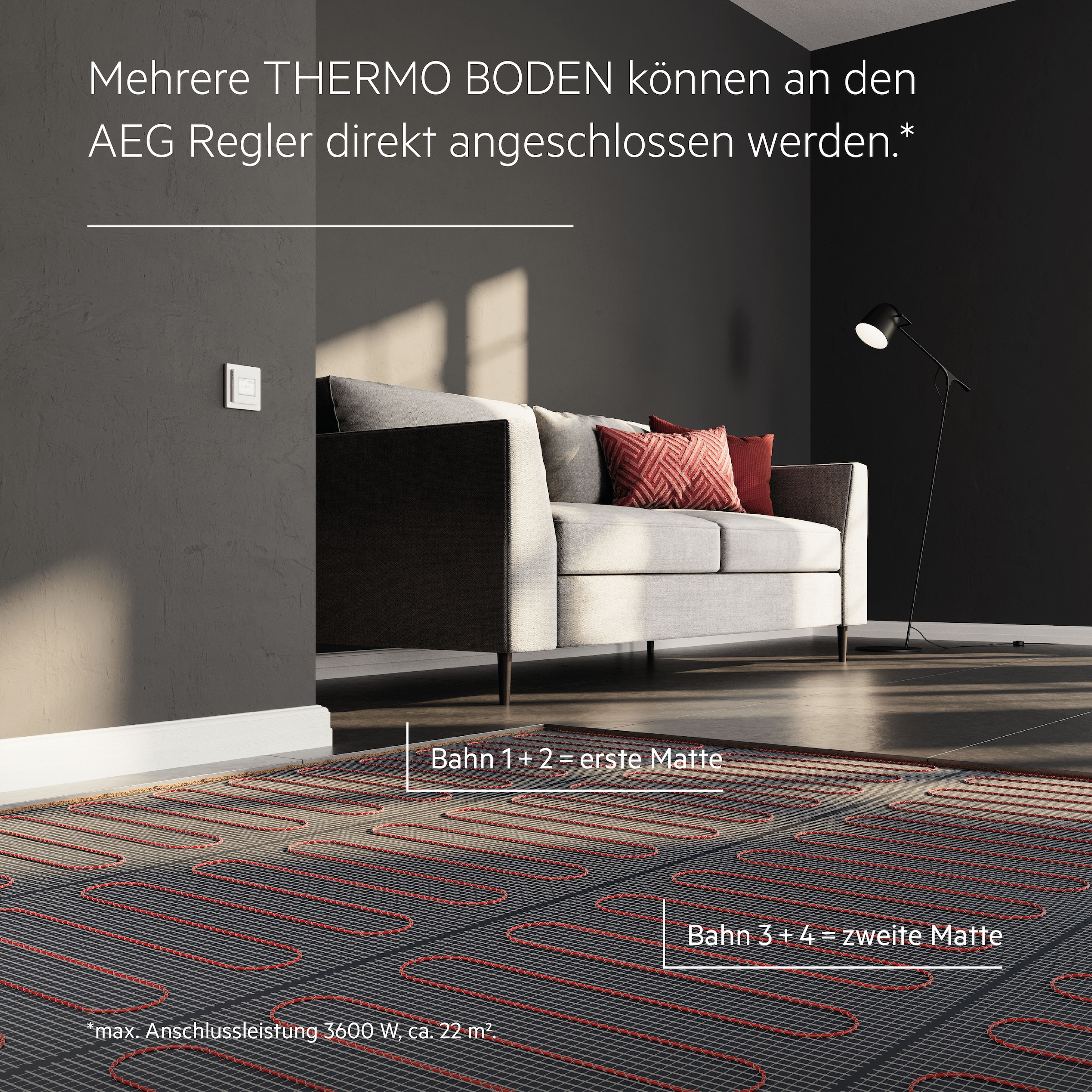 AEG Haustechnik Fußbodenheizung »Basis Thermo Boden »TBS TB 160/2.5««, Elektrische Fußbodenheizung, Heizmatte 2,5 m², 160 W/m²