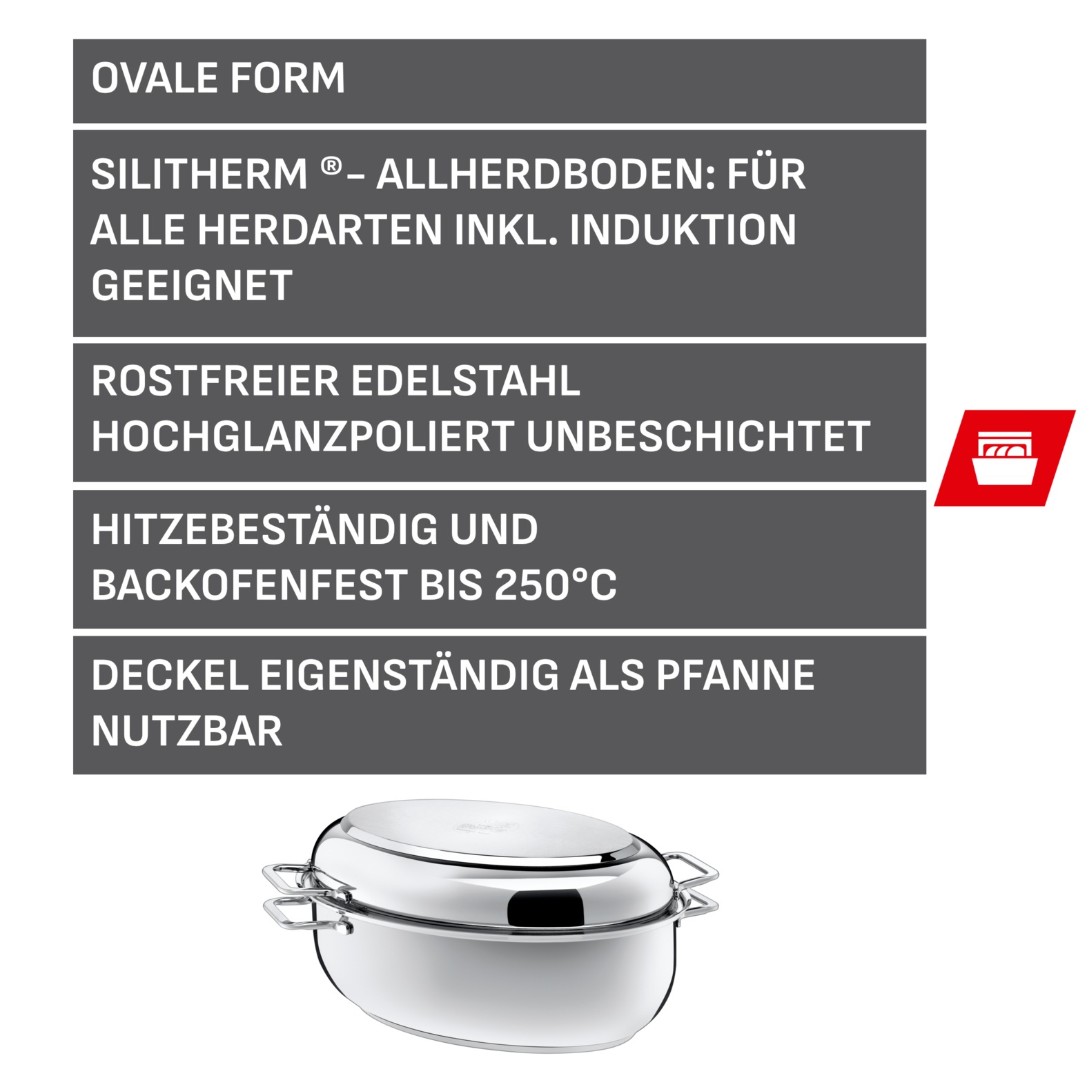 Silit Bräter "Schmortopf mit Deckel 8,5l, backofengeeignet, induktionsgeeignet" Cromargan Edelstahl Rostfrei 18/10