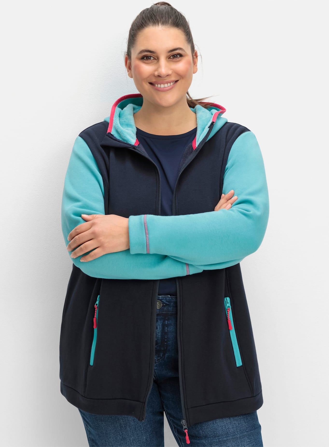 Sheego Fleecejacke, mit Kapuze günstig online kaufen