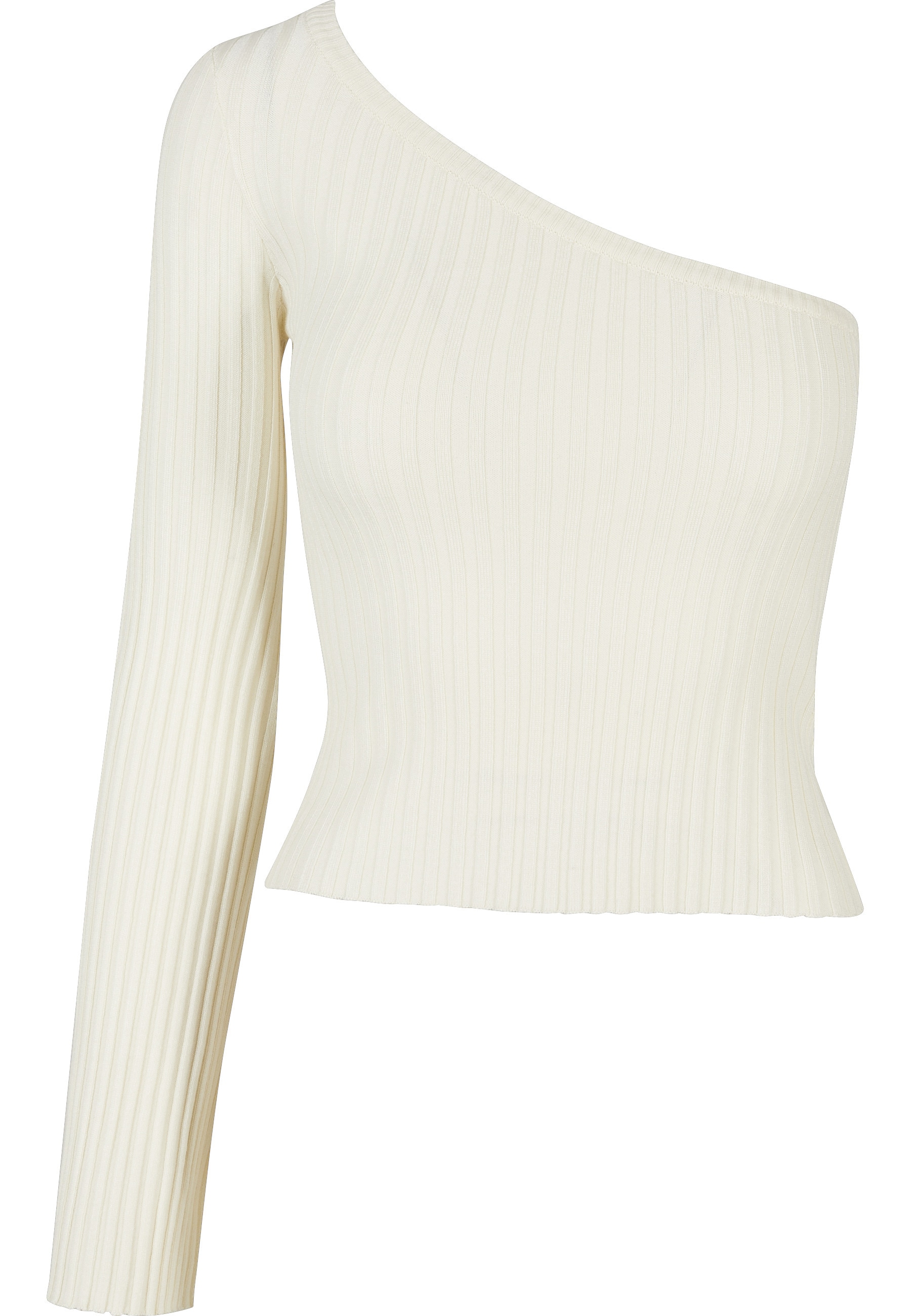 URBAN CLASSICS Fleecepullover »Urban Classics Damen Ladies Short Rib Knit One Sleeve Sweater«, 1 Stk.
