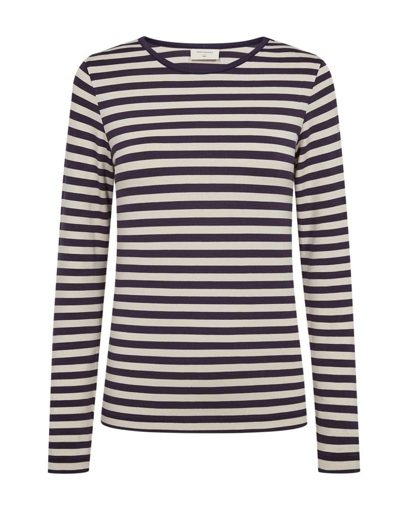 FREEQUENT Langarmshirt "FQLIANA-TEE" im Streifen-Look / Viskose-Stretch