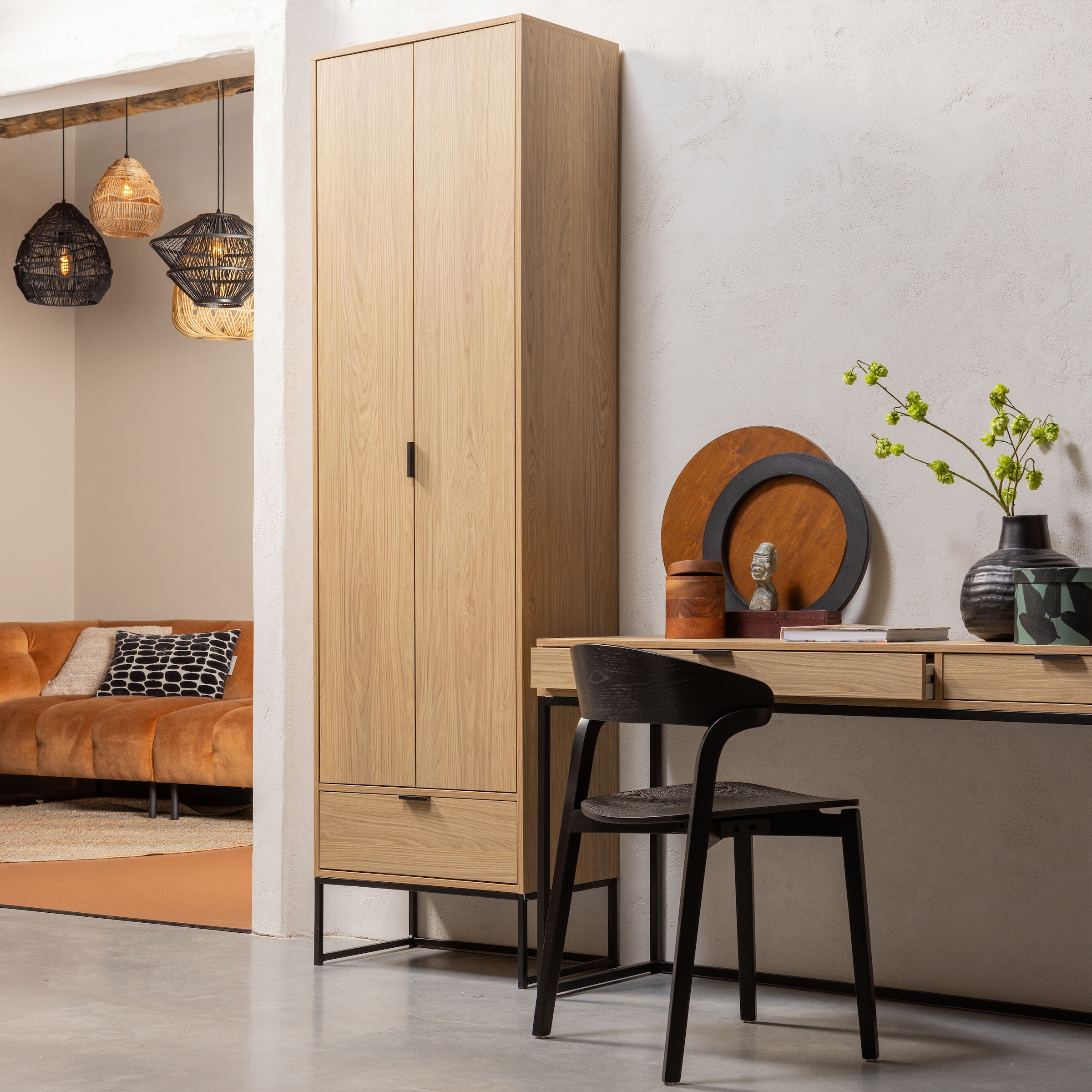 WOOOD Mehrzweckschrank »WOOOD SILAS SCHRANK EICHE DEKOR [fsc]« schmaler Hochschrank aus Eichenmelamin, modernes Design, viel Stauraum