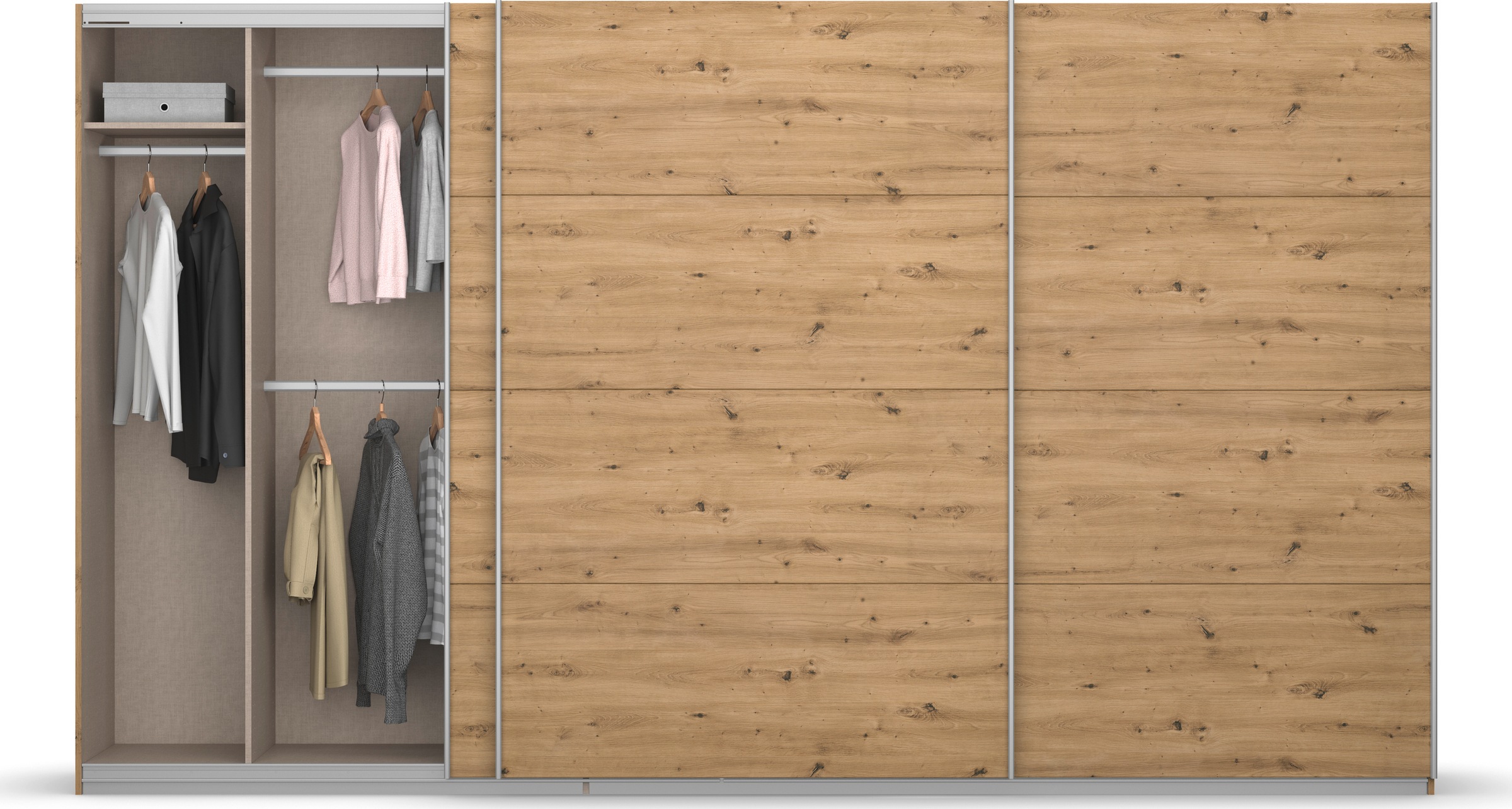rauch Schwebetürenschrank »Kleiderschrank Schrank Garderobe KOLUNA mit Dekor-Front«, inkl. 2 Innenschubladen sowie extra Einlegeböden MADE IN GERMANY
