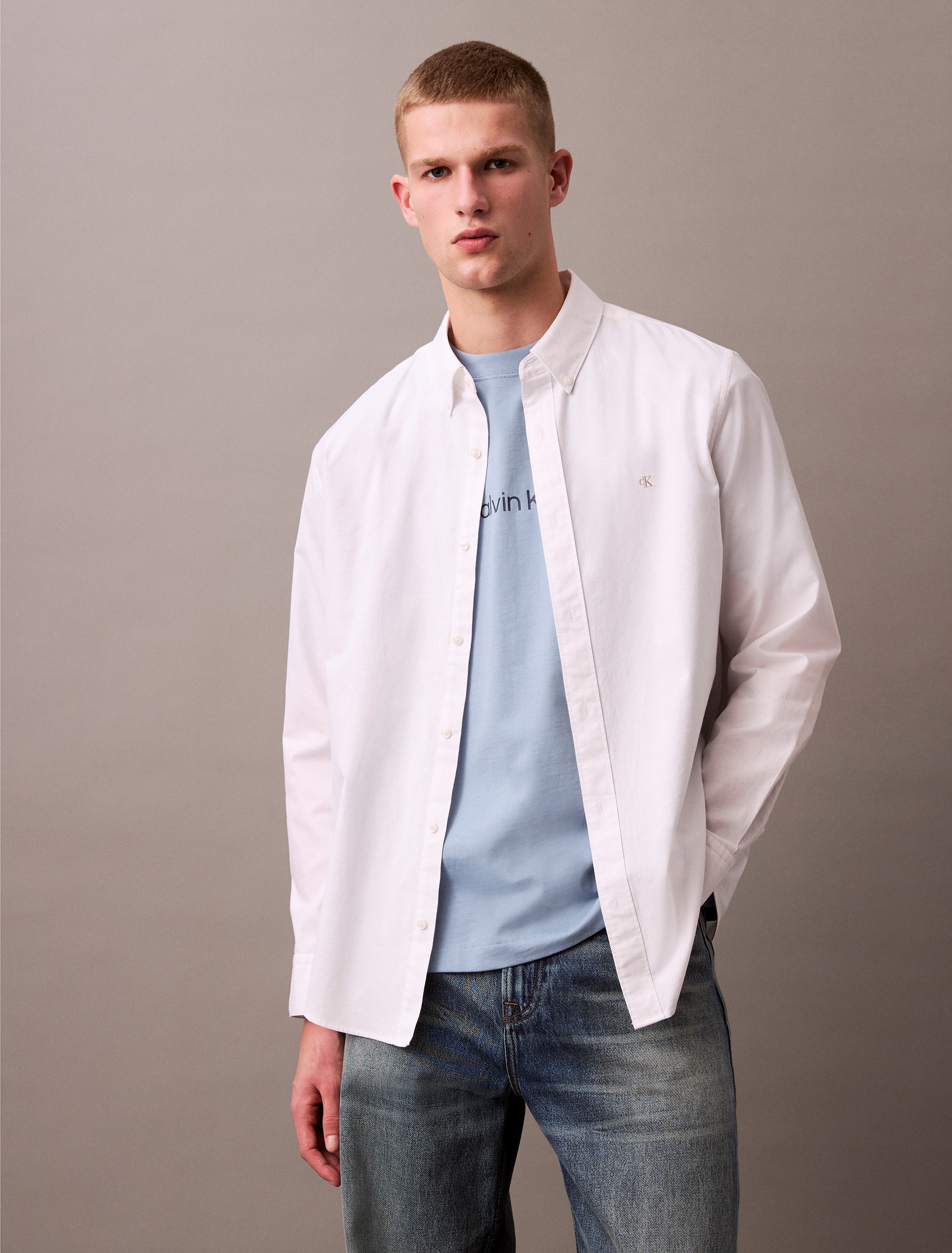 Calvin Klein Jeans Langarmhemd, Button-Down-Kragen, Baumwoll-Stretch günstig online kaufen