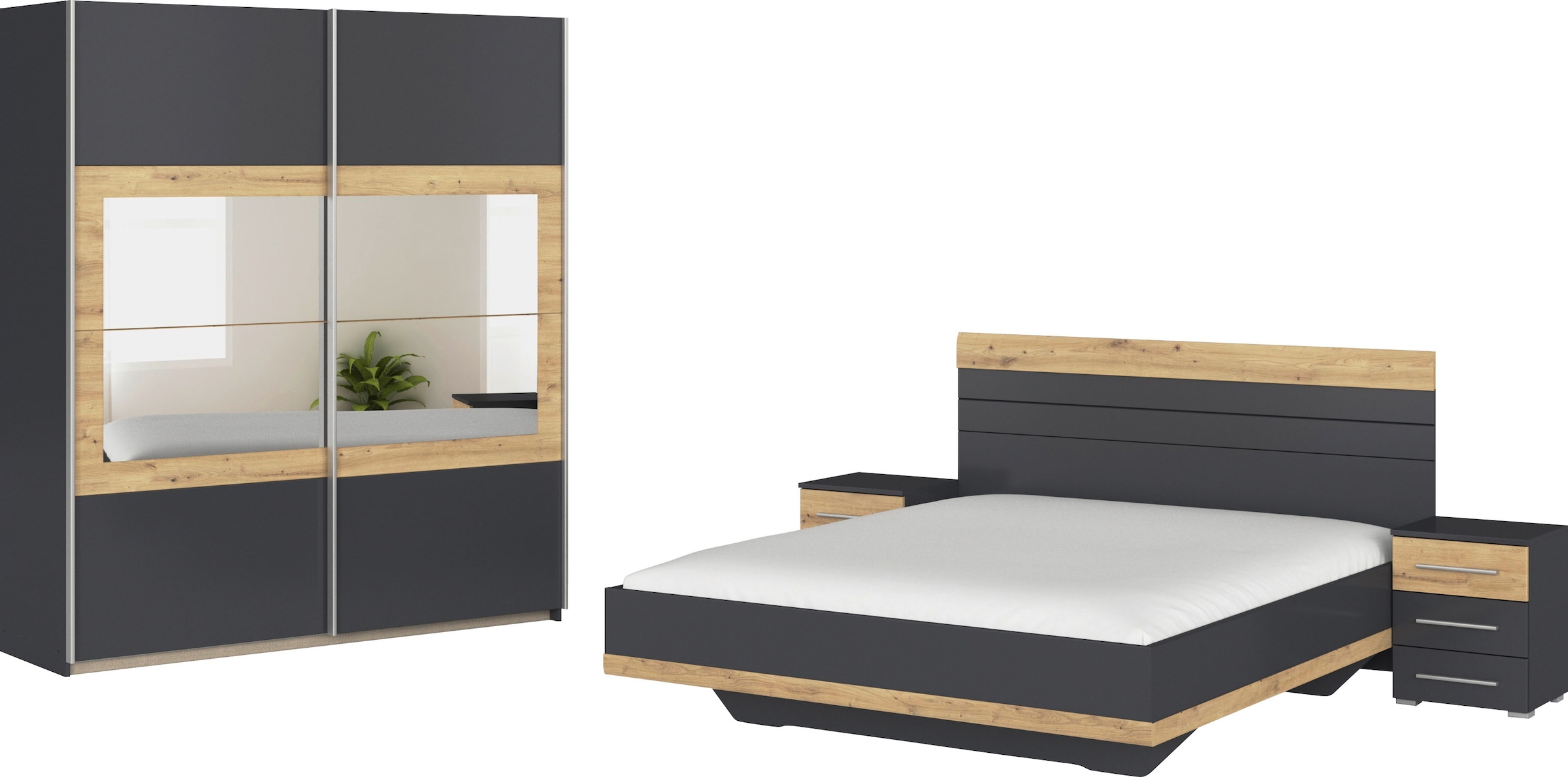 rauch Schlafzimmer-Set "Tarragona", (Set, 4 tlg.), Schrank in 3 Breiten, Bett in 2 Breiten, 2 Nachttische MADE IN GERMAN