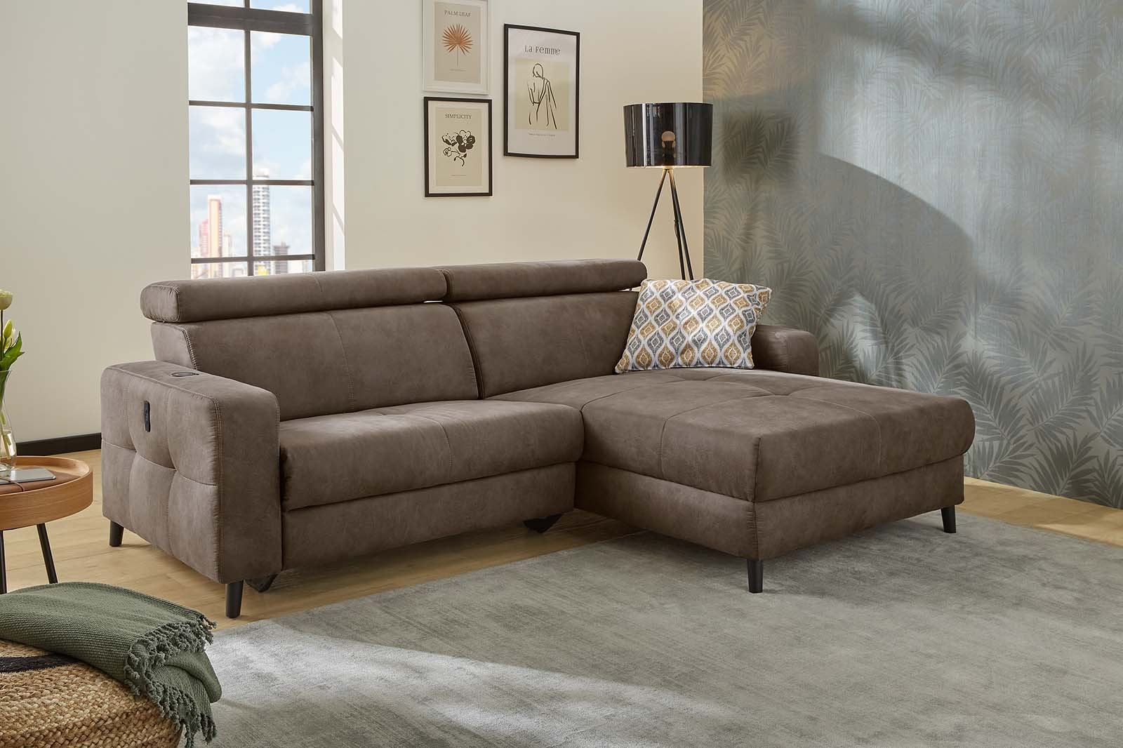 Jockenhöfer Gruppe Ecksofa "Doppio L-Form, B: 247 cm, mit elektr. Relaxfunktion und" Kopfteilverstellung, USB-Anschluss, induktive Ladestation & Zierkissen