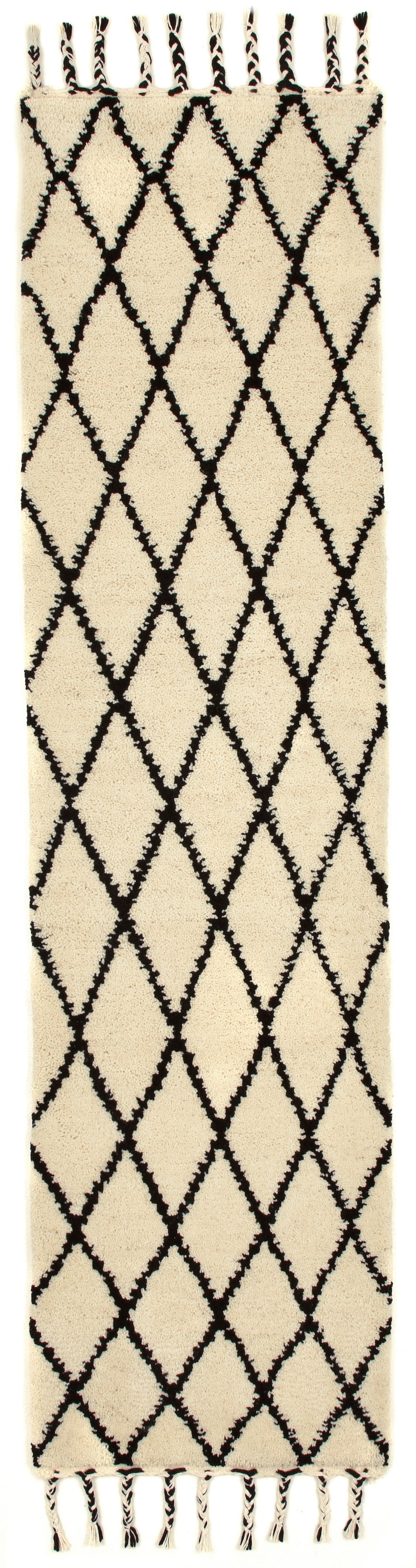 THEKO Wollteppich »MARMOUCHA 05«, rechteckig, 24 mm Höhe, reine Wolle, Rauten Design, mit Fransen