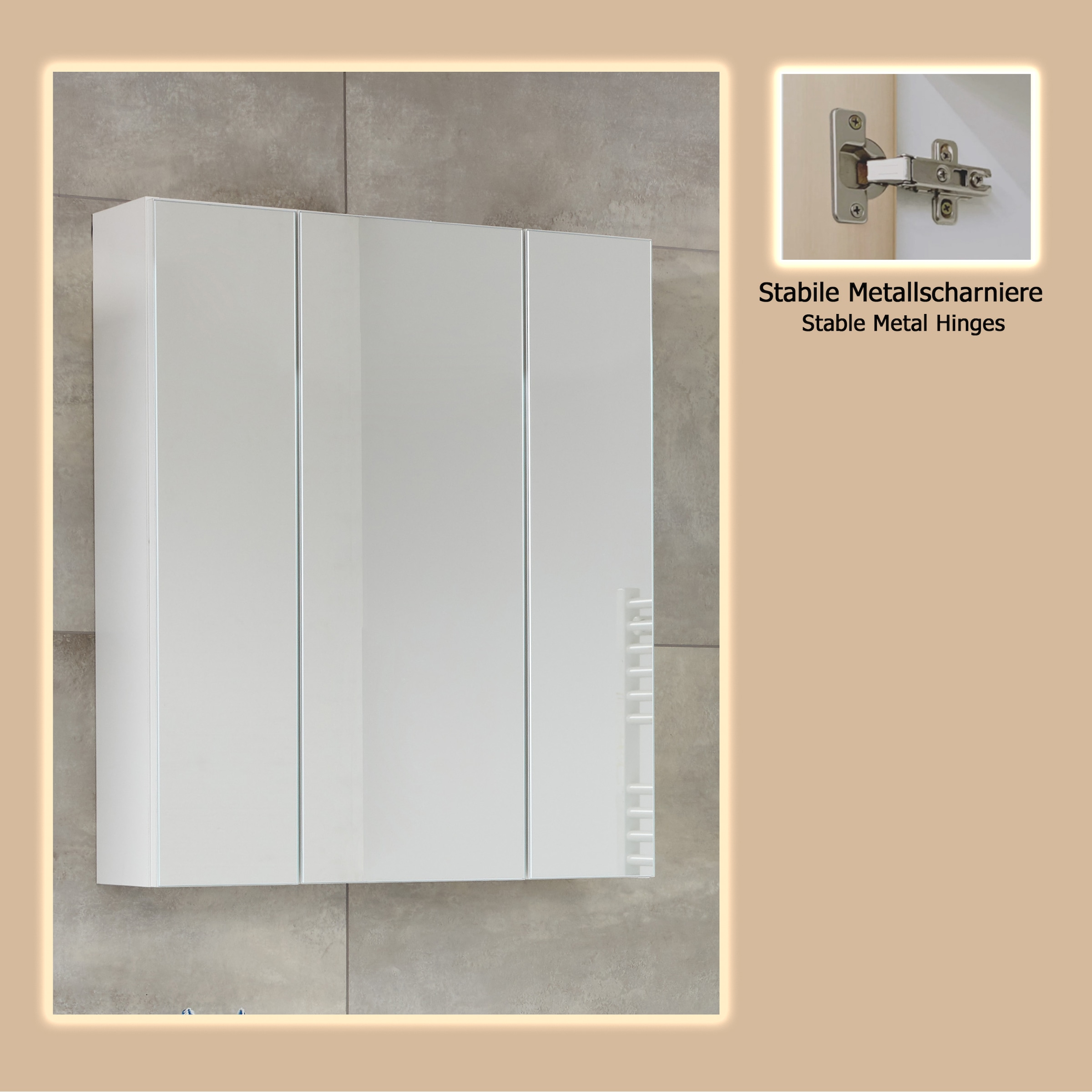 welltime Spiegelschrank »Mora« Spiegelschrank mit 3 Türen & 6 Böden - (B/T/H) 60/18/74 cm