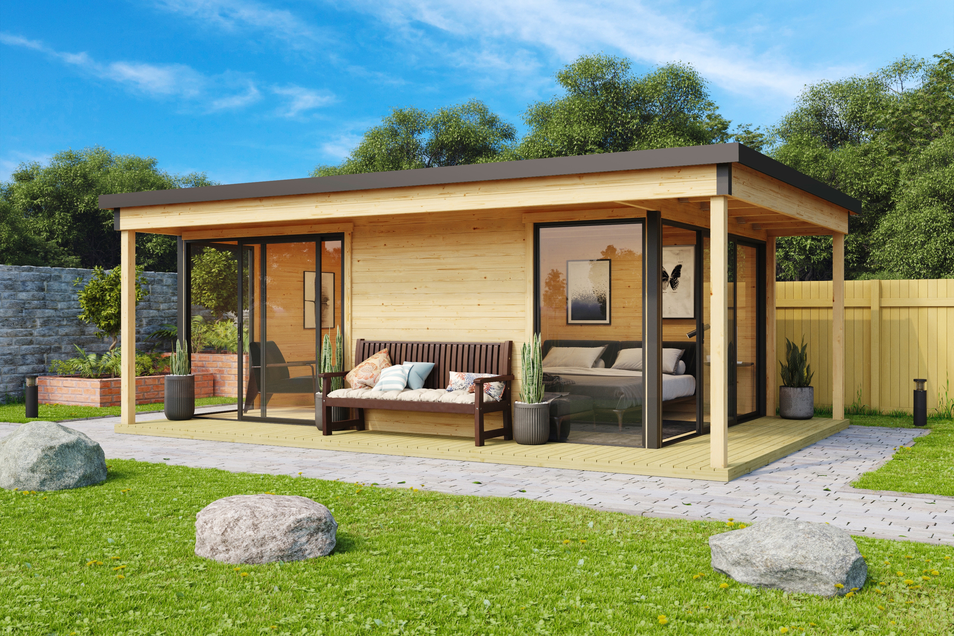 LASITA MAJA Gartenhaus "Domeo 3 Loggia" mit Überdachung, Position der Zwischenwand flexibel