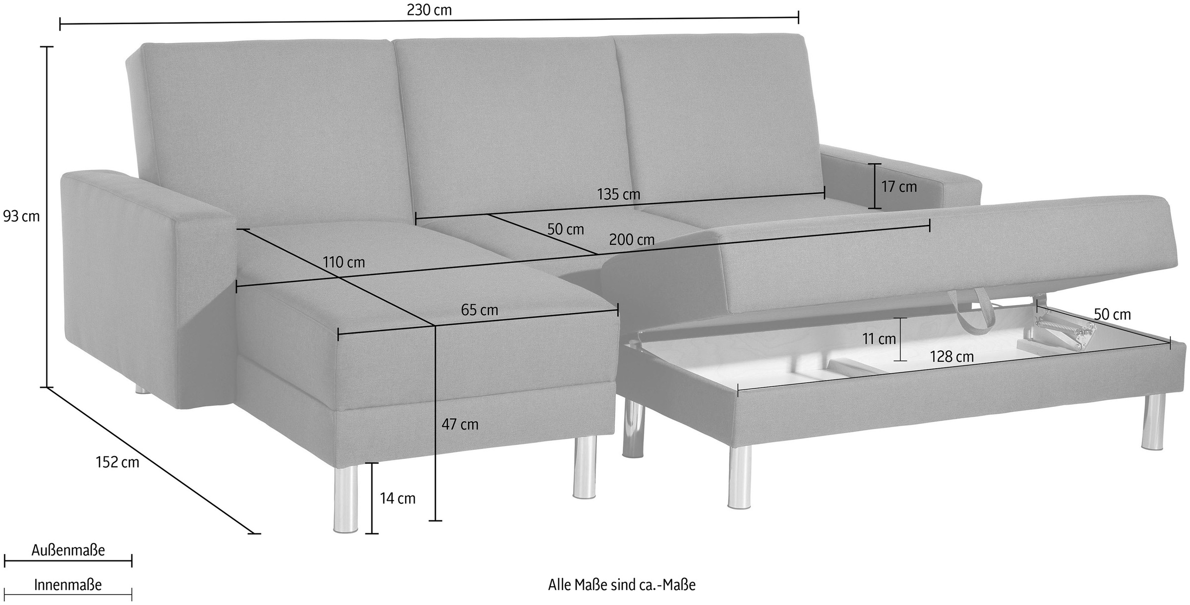 Max Winzer® Schlafsofa »Just Fresh«, Schlafsofa mit Recamiere, mit Rückenverstellung