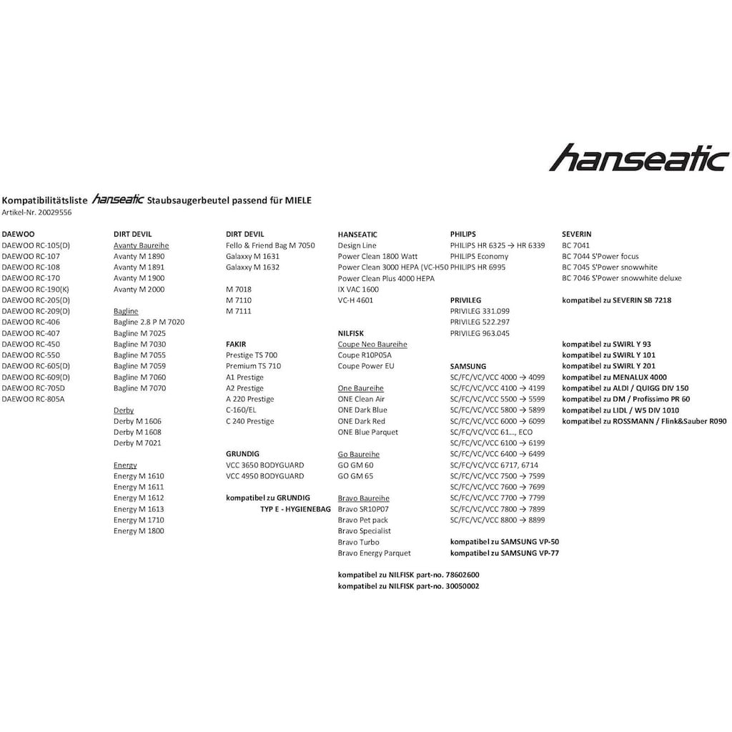 Hanseatic Staubsaugerbeutel, (Packung), 10er- Pack