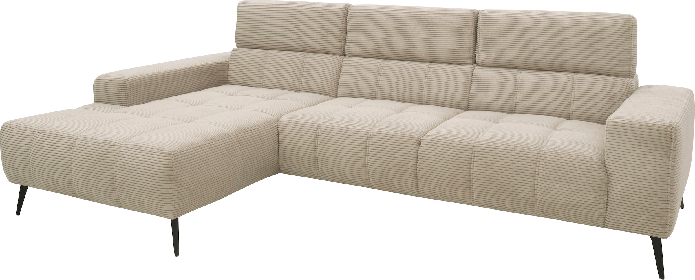 DOMO collection Ecksofa »Trento L-Form, mit Kufenfuß oder Einzelfuß«, wahlweise mit Kopfteilverstellung, Recamiere links/rechts bestellbar