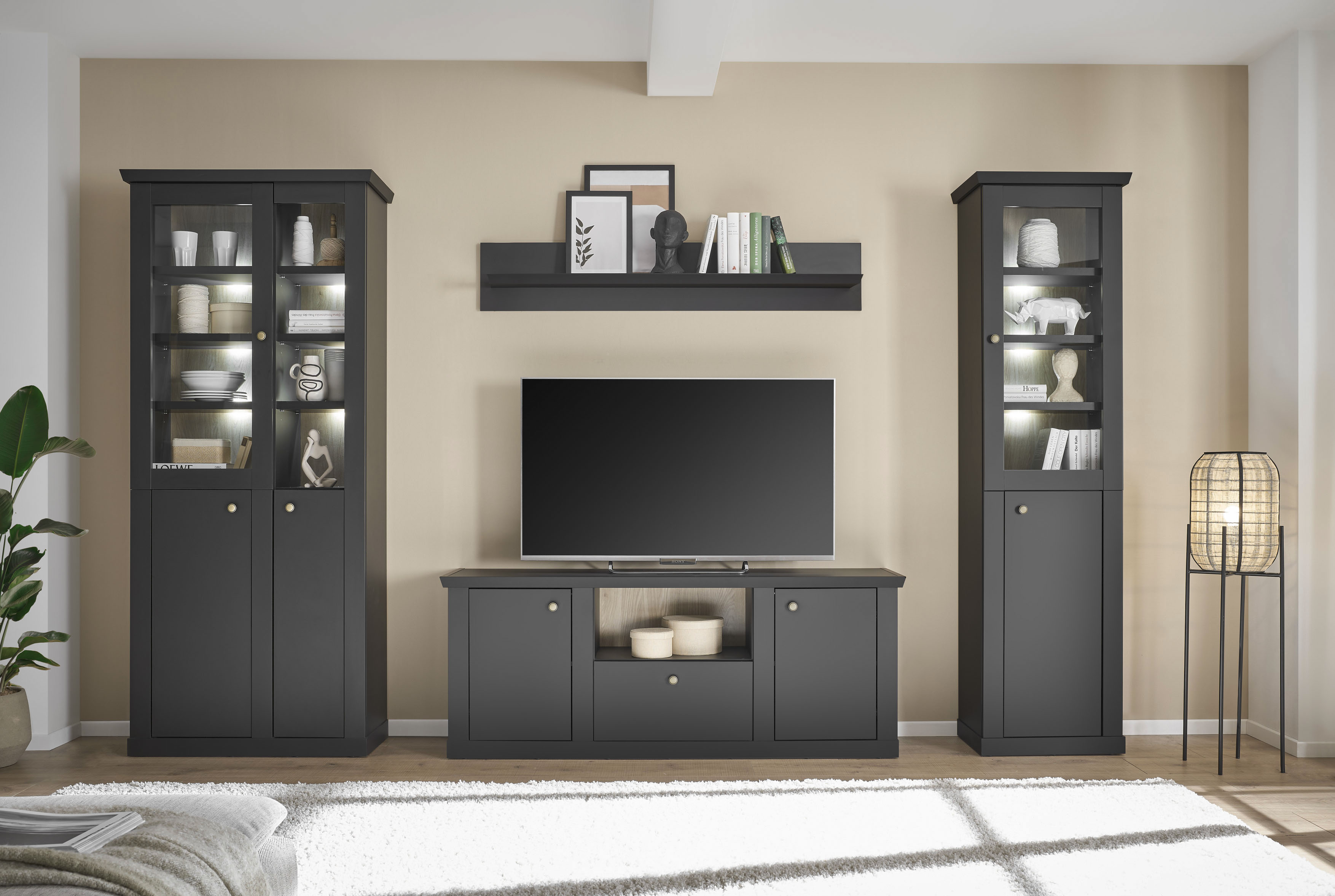 Home affaire Wohnwand "Lincoln, moderne Anbauwand, Komplettset im Landhausstil" Komplett-Set, 4 Stk. tlg.