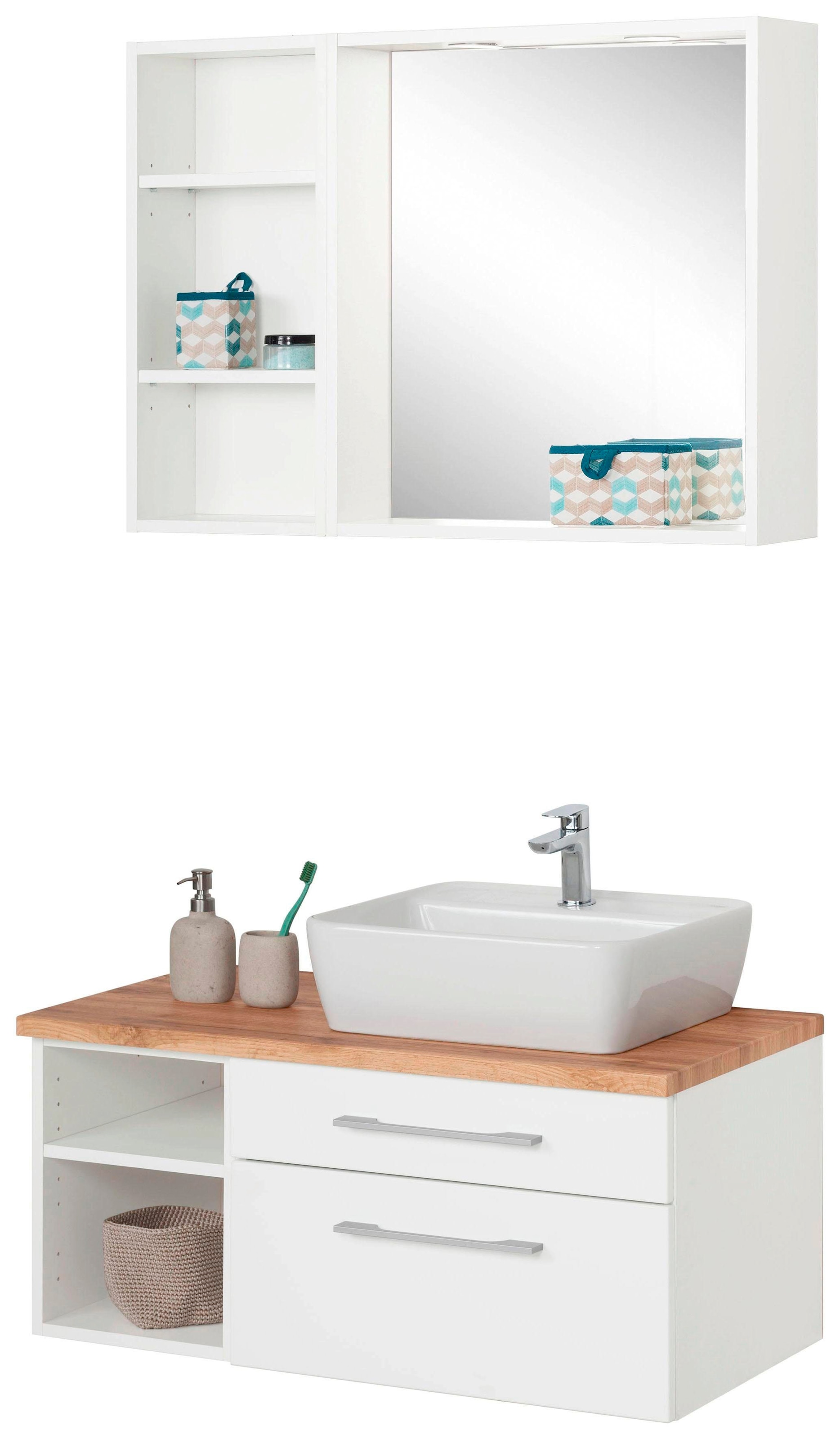 welltime Badmöbel-Set "Davos" 3 Stk. tlg. Waschplatz mit Regal und Spiegel günstig online kaufen