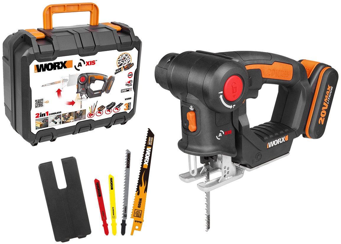 Worx Akku-Stichsäge »WX550 Axis«, Profi 2-in-1 Pendelhub Stich- & Säbelsäge, inkl. Akku & Ladegerät