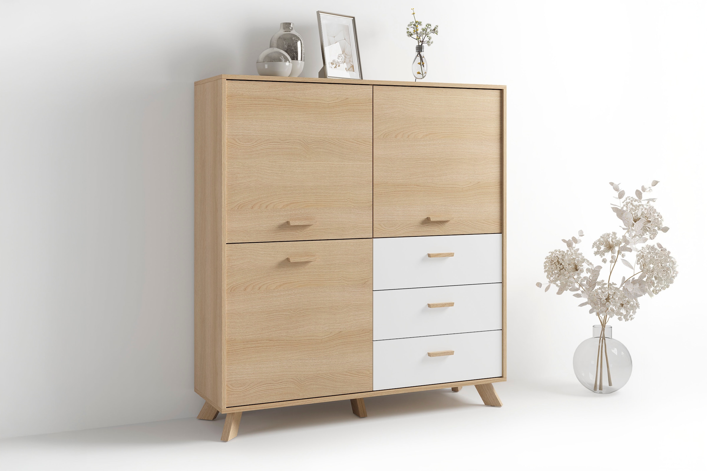 byLIVING Highboard "Bastian" 1 Stk. tlg. mit massiven Holzfüßen und Griffen günstig online kaufen