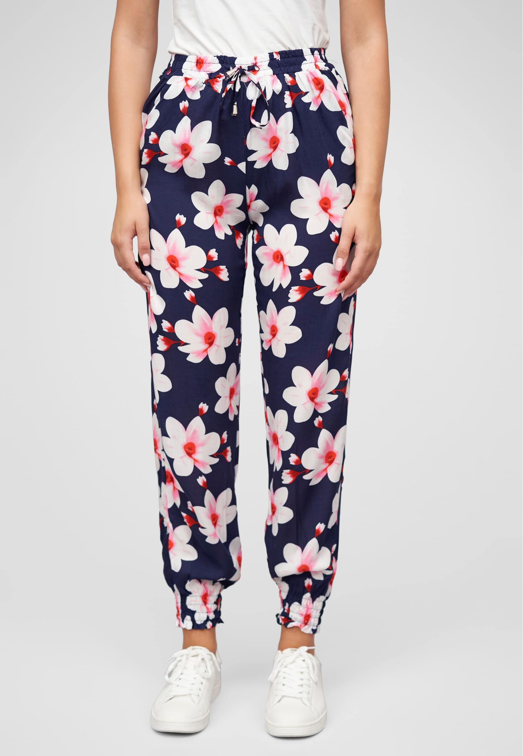CLOUD 5IVE Stoffhose »CLOUD 5IVE Viskose Hose mit Bündchen 2-Pockets & Big Flowers«