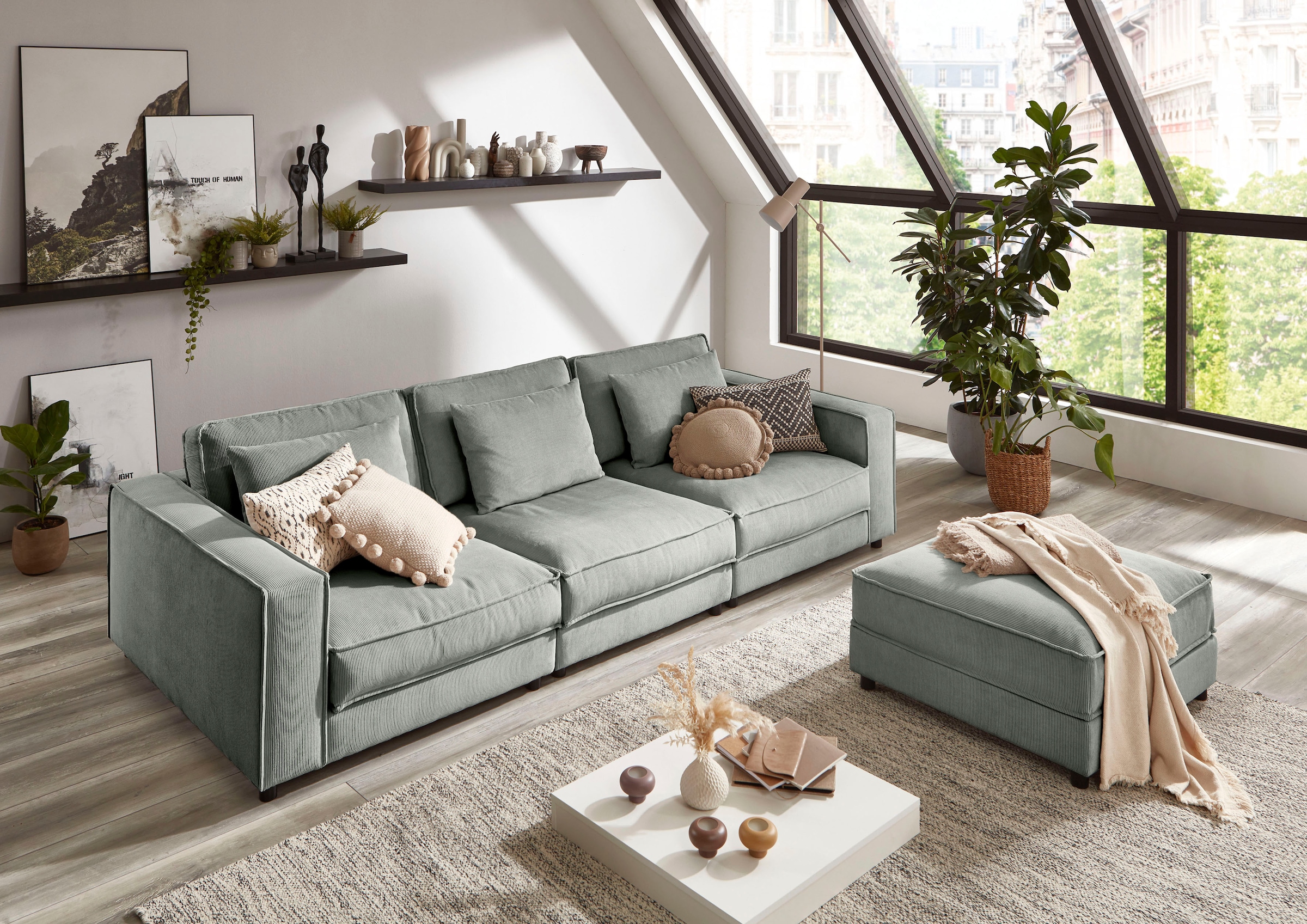 OTTO home 3-Sitzer "Valan" XXL-Sitzfläche, mit Cord-Bezug, frei stellbar, mit Wellenunterfederung
