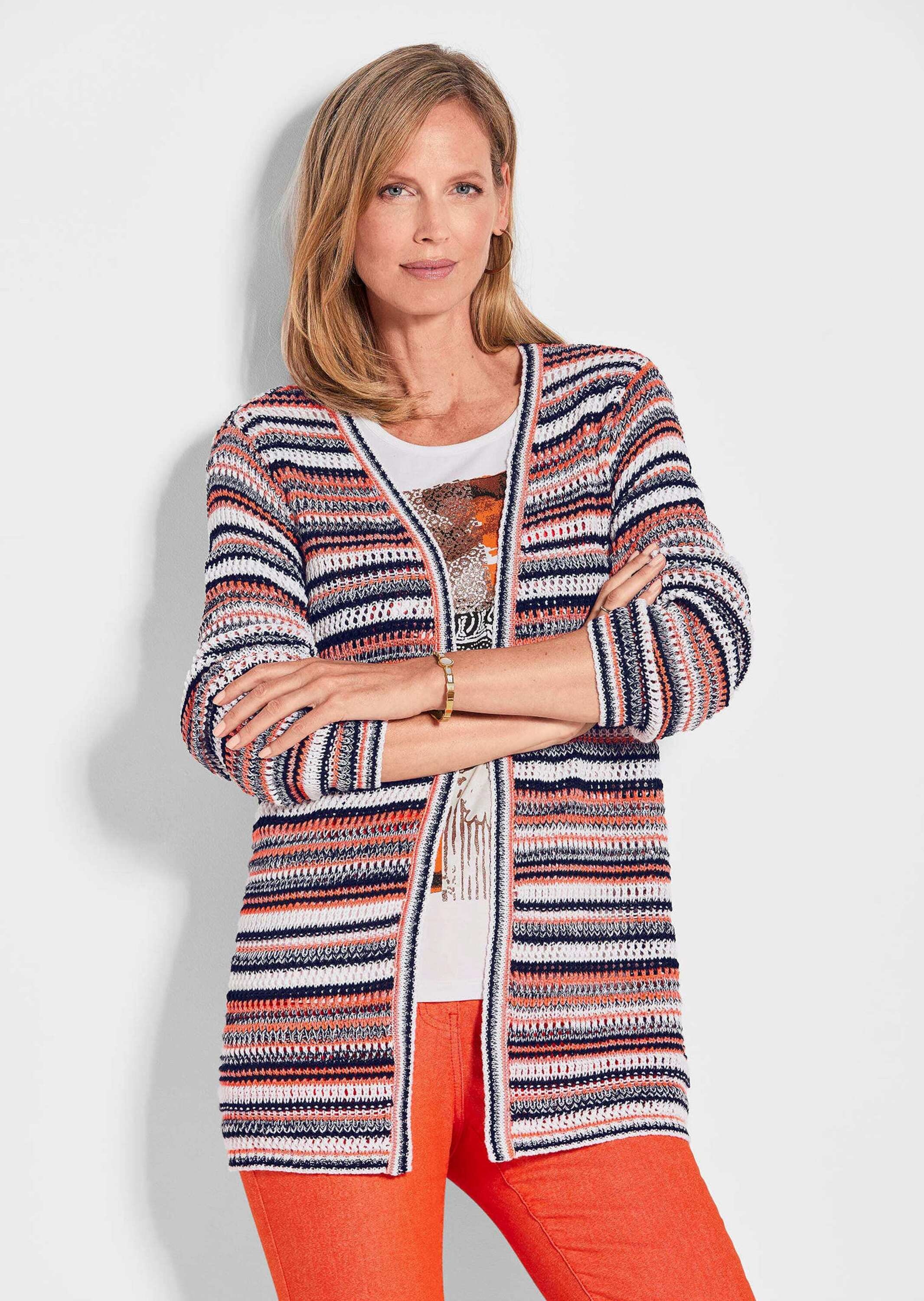 GOLDNER Strickjacke "Kurzgröße Luftige multicolore Strickjacke" Lochstruktu günstig online kaufen