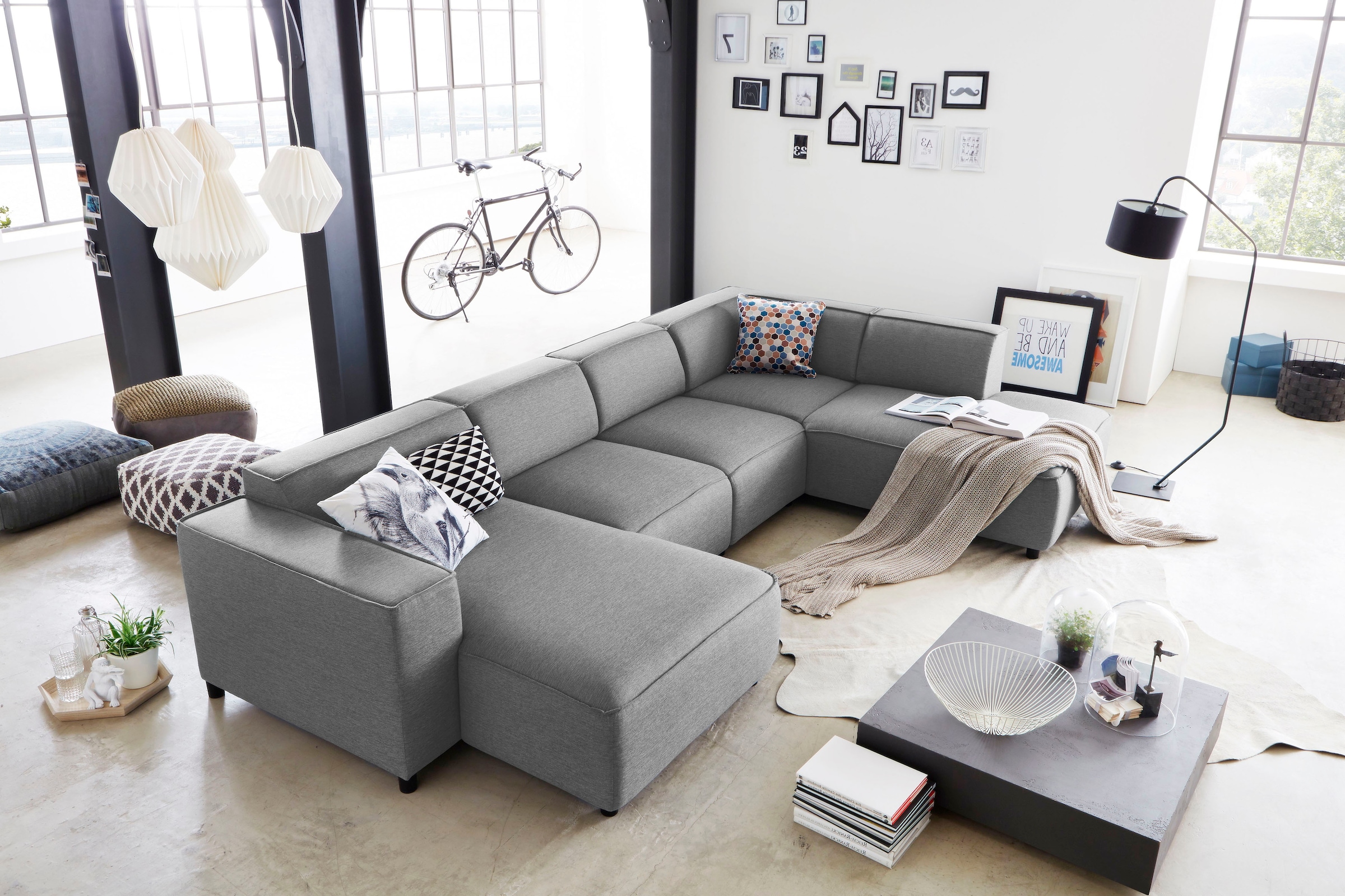 Wohnlandschaft, B:324cm T:195cm, grau, ATLANTIC HOME COLLECTION, Sofas, "Bulky U-Form", in U-Form und XXL Sitzfläche, modular aufgebaut