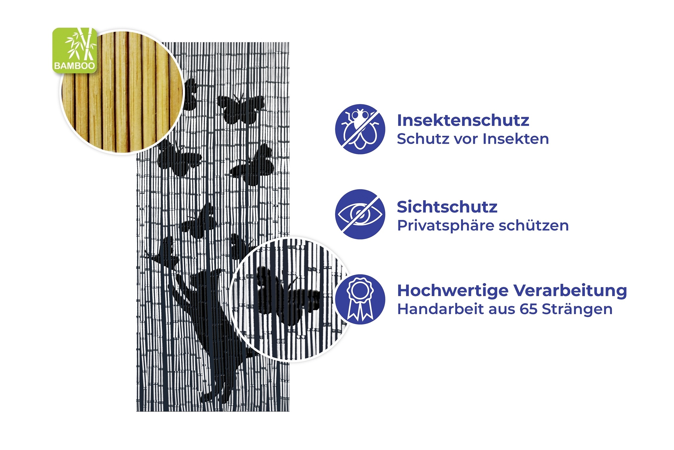 Thumbnail - Maximex Türvorhang "Modell Katze und Schmetterling" Hakenaufhängung 1 Stk. tlg. Insekten- und Sichtschutz aus Bambus, fü...
