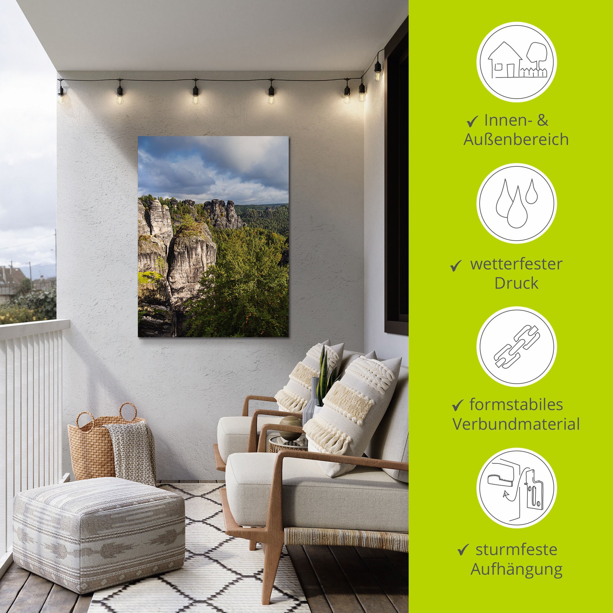 Artland Wandbild »Felsen Bäume in der Sächsische Schweiz«, Berge & Alpenbilder, (1 St.), als Alubild, Leinwandbild, Wandaufkleber oder Poster in versch. Größen