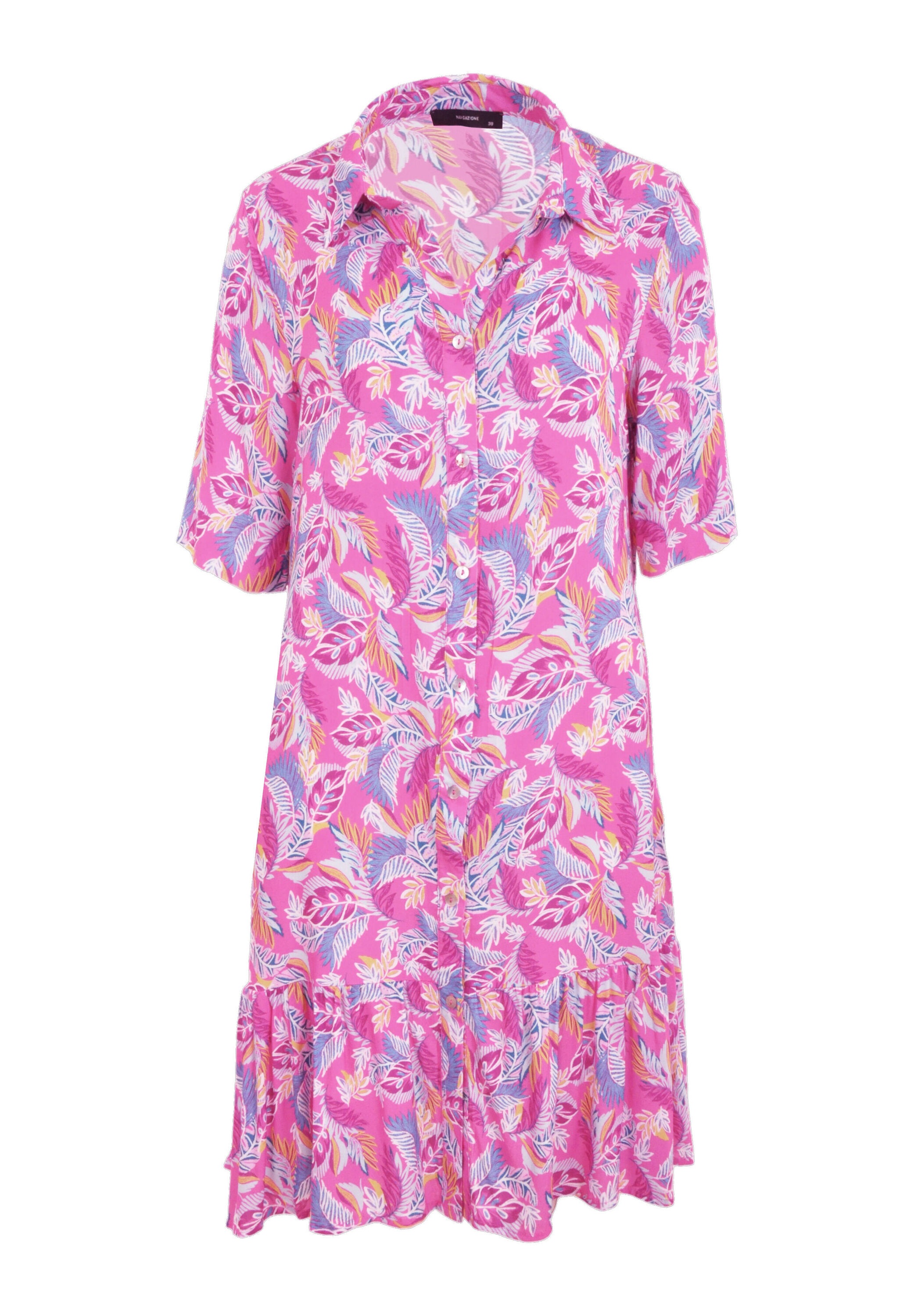 NAVIGAZIONE Blusenkleid "NAVIGAZIONE Kleid" mehrfarbiges Blattmuster