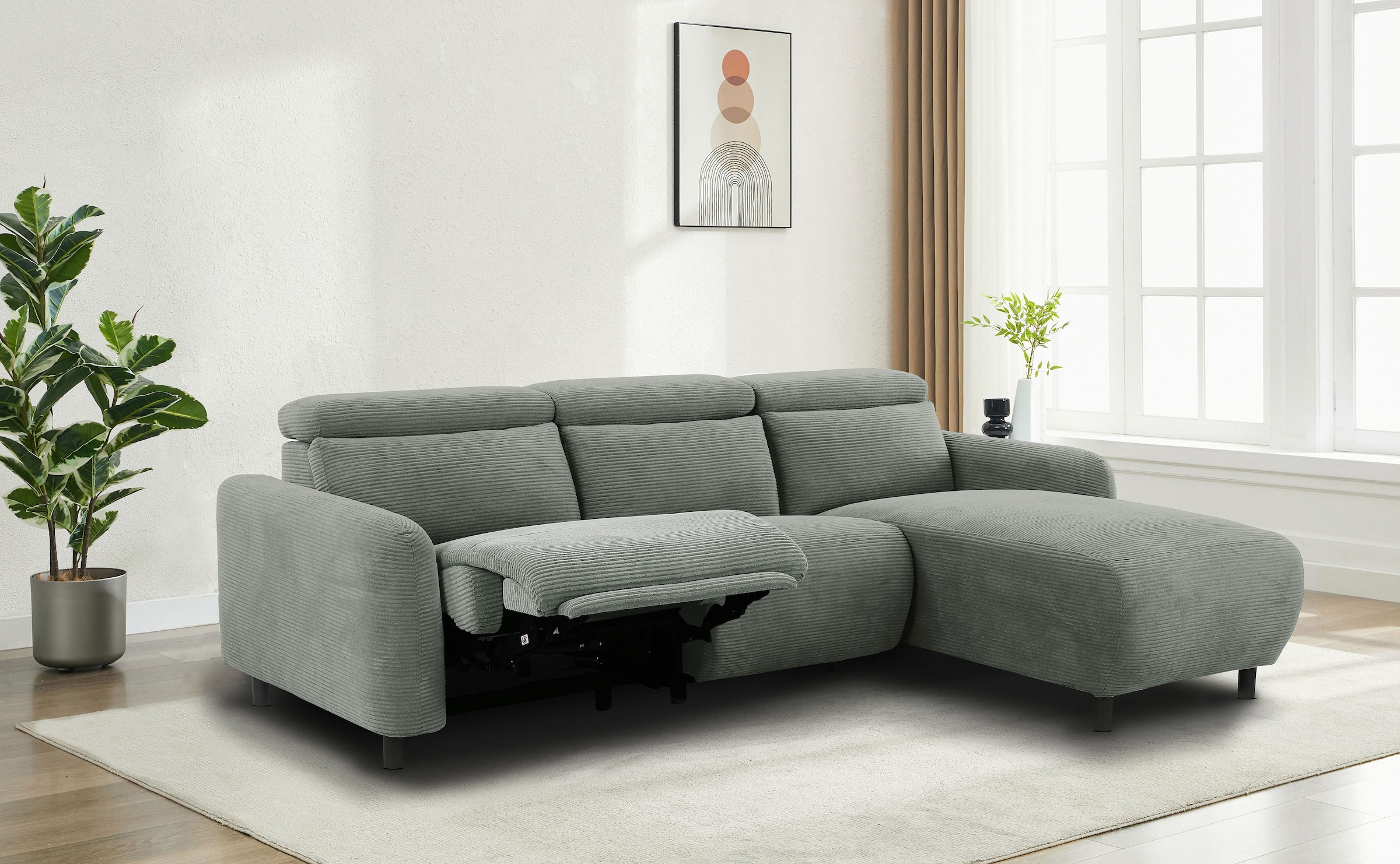 Home affaire Ecksofa »SKAANE in Cord, L-Form, 274 cm, manuelle u. elektrische Funktion,«, Kopfteilverstellung, Relax-und Liegefunktion, Federkernpolsterung
