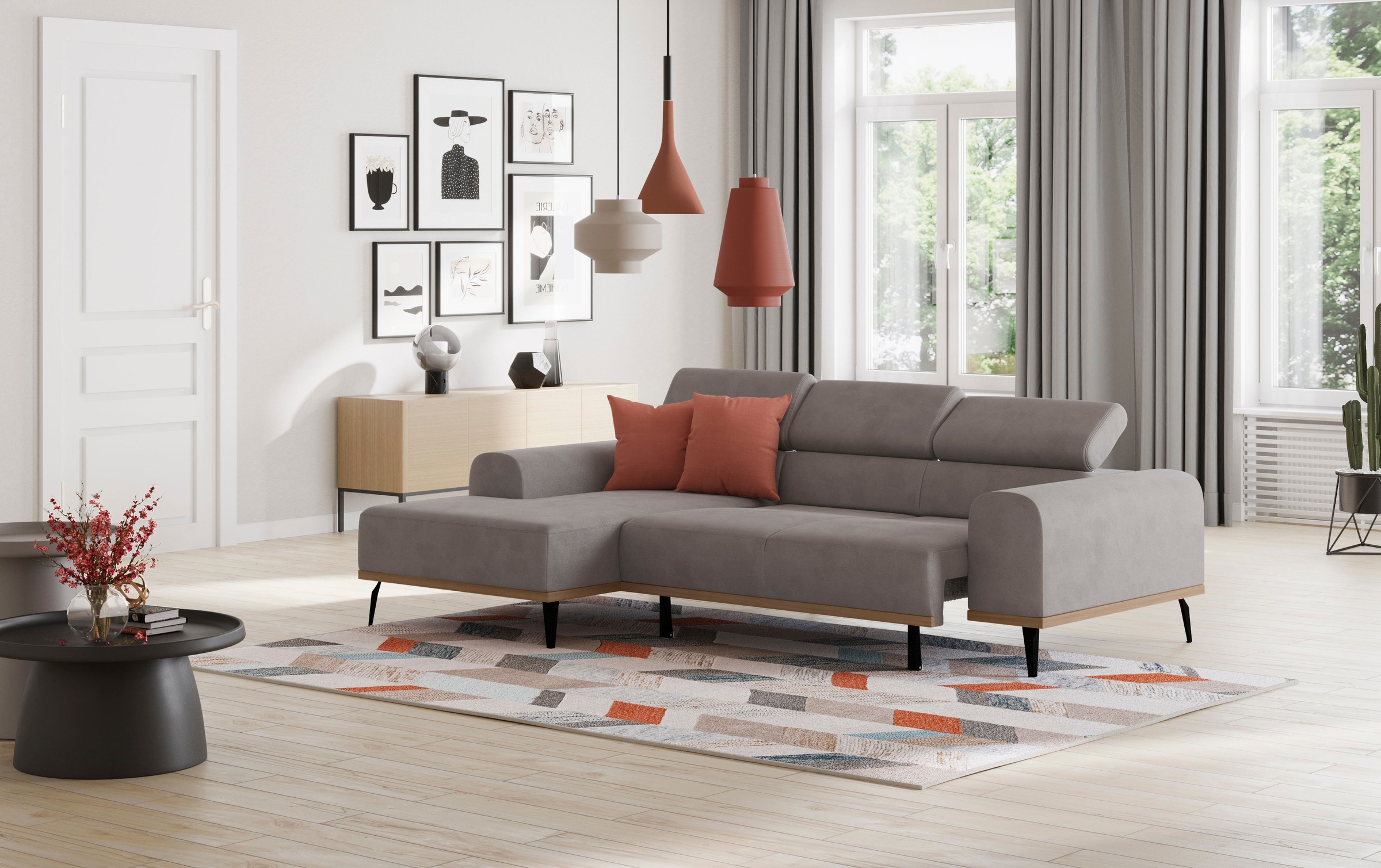 Home affaire Ecksofa »Carlo L-Form« mit Kopfteilverstellung & Holz-Rahmenoptik, wahlweise Relaxfunktion