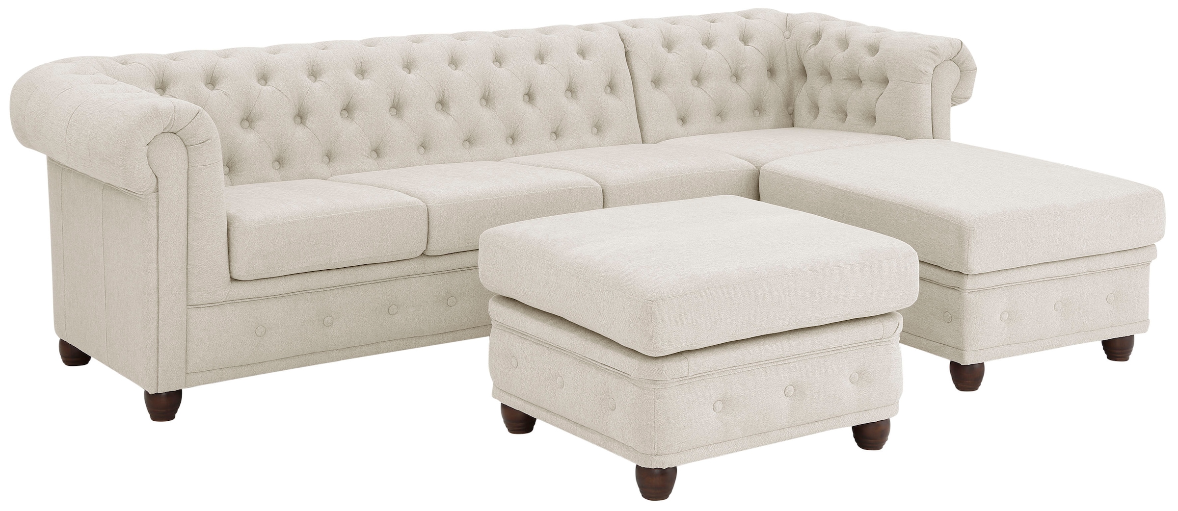 Home affaire Chesterfield-Sofa »New Castle L-Form«, hochwertige Knopfheftung in Chesterfield-Design, B/T/H: 255(171/72)