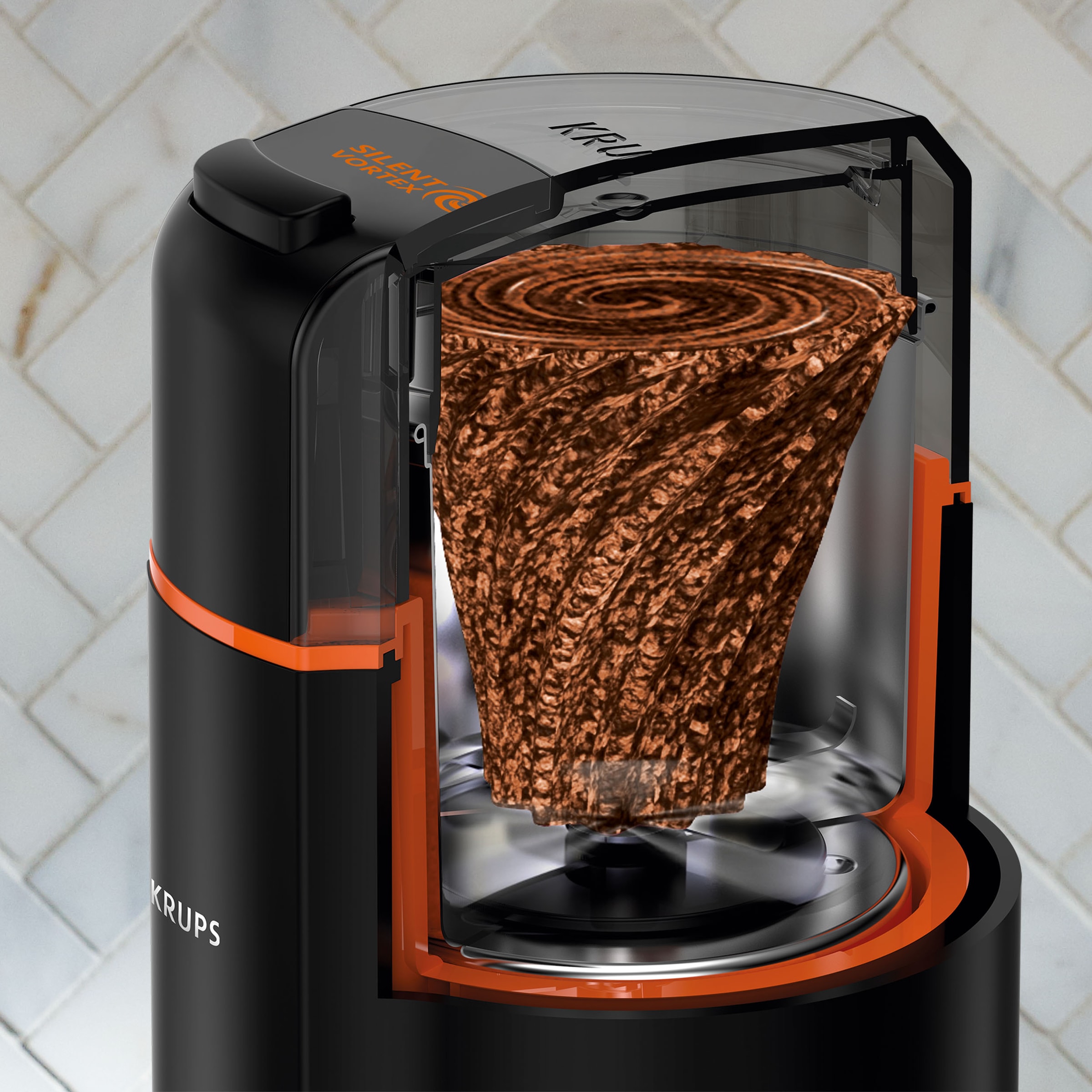 Krups Kaffeemühle »GX3328 Silent Vortex«, 175 W, Schlagmesser, 90 g Bohnenbehälter, leistungsstark, effizient, superleise, für 12 Tassen, 3-in-1-Mahlwerk