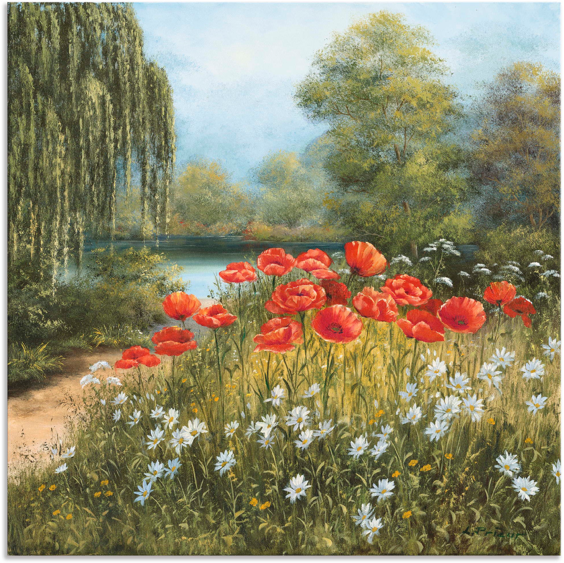 Artland Wandbild "Mohnwiese am See" Blumenwiese 1 Stk. tlg. als Alubild, Le günstig online kaufen