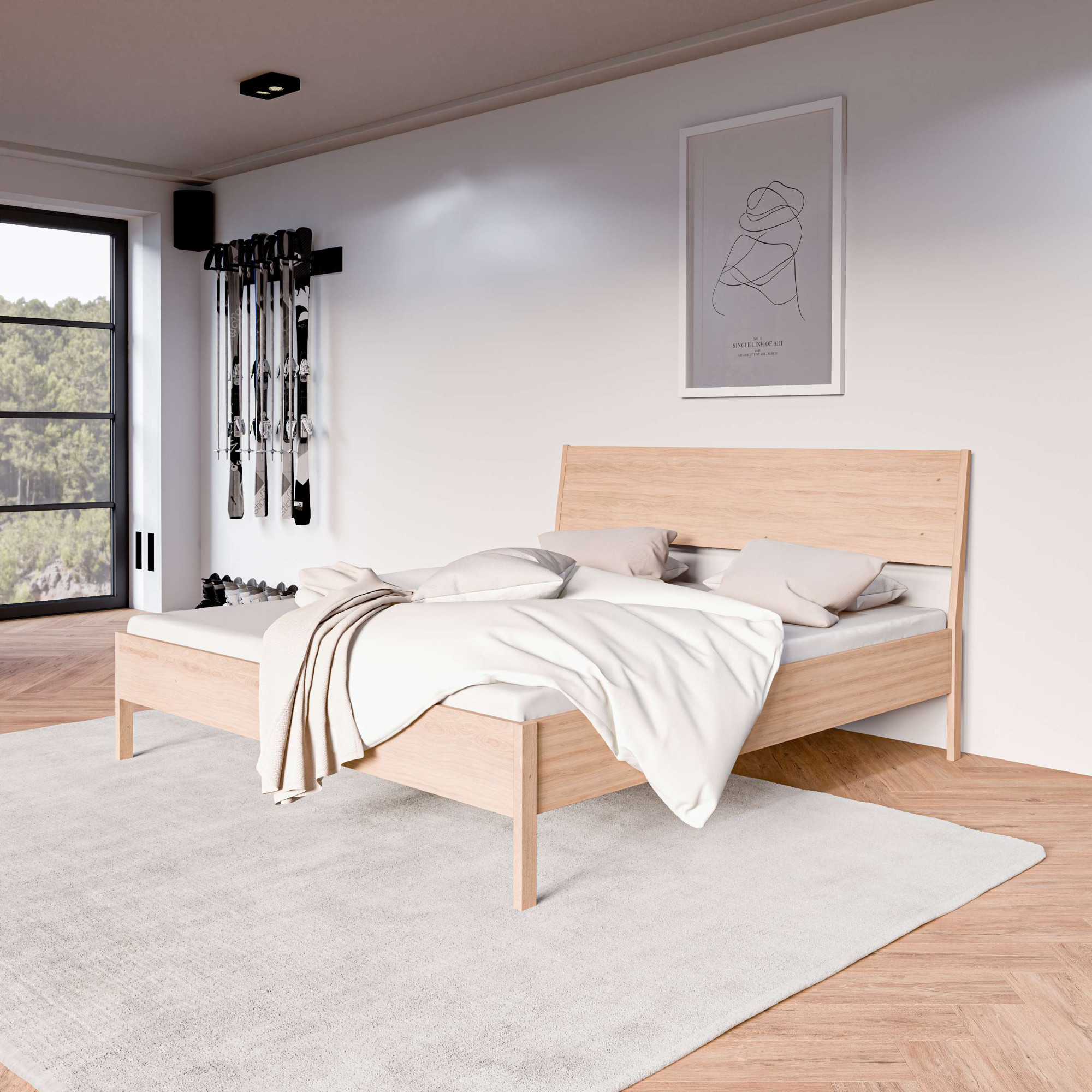 Home affaire "Bettgestell Nord Eichefurnier – skandinavisch, minimalistisches Design" Holzbett im nordischen Stil mit warmer Holzoptik