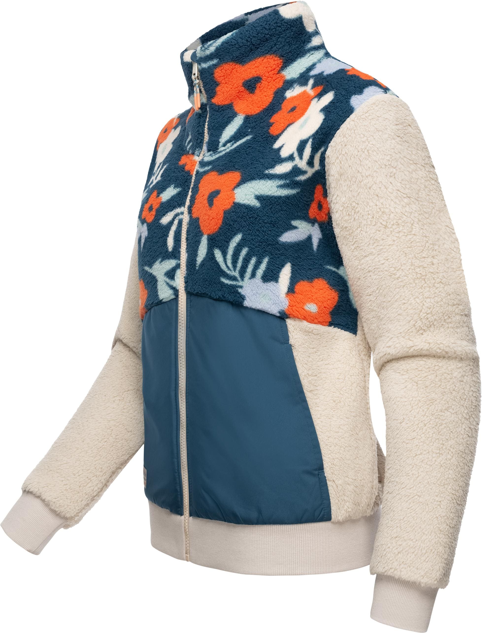 Ragwear Fleecejacke »Madaras Flower«, ohne Kapuze, Flauschige Damen Übergangsjacke aus Teddyfleece