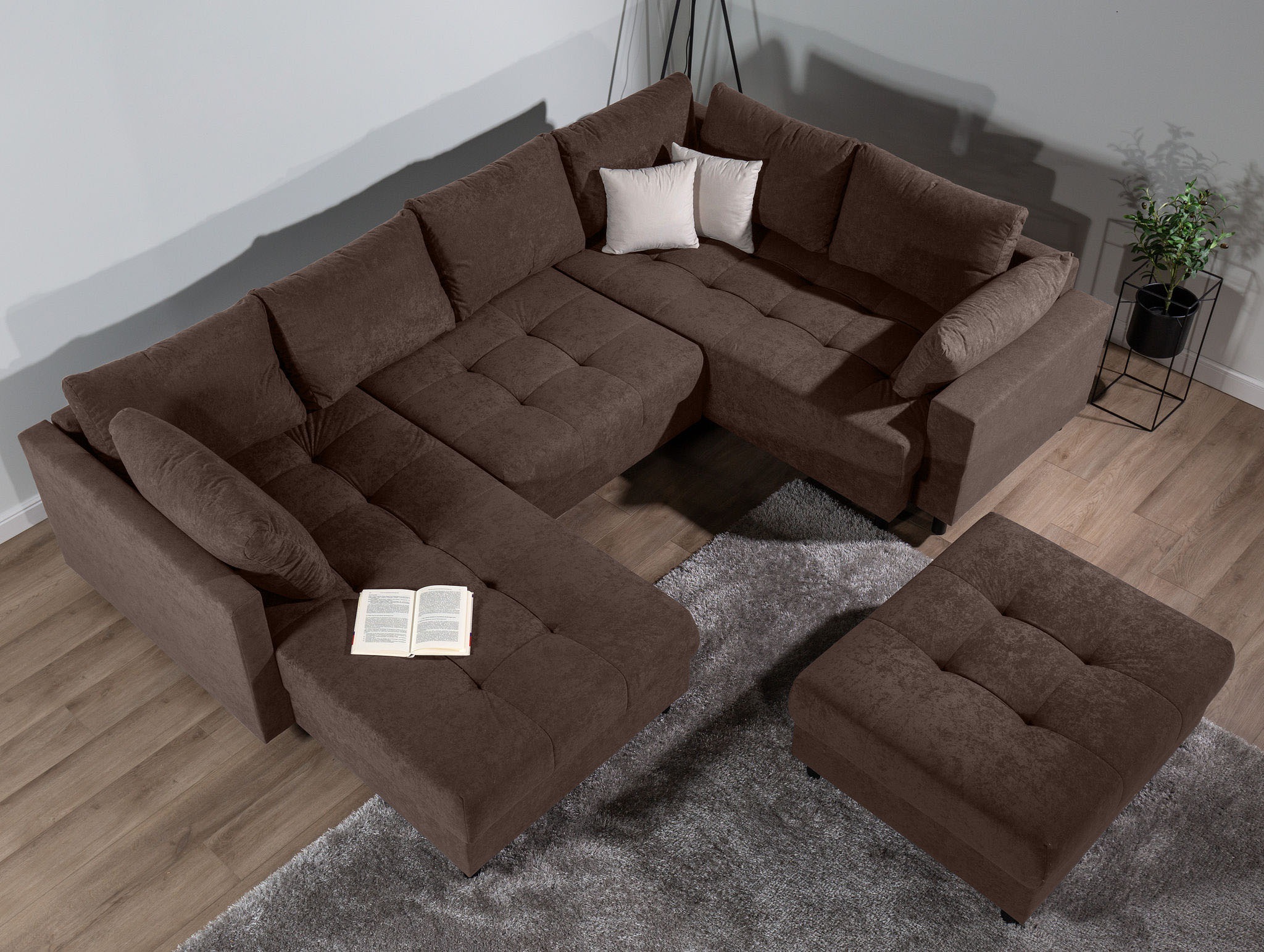 Home affaire Wohnlandschaft »Toni U-Form mit Armlehne«, inkl. Hocker und Zierkissen in abgesetzter Farbe, mit Bonnelfederkern