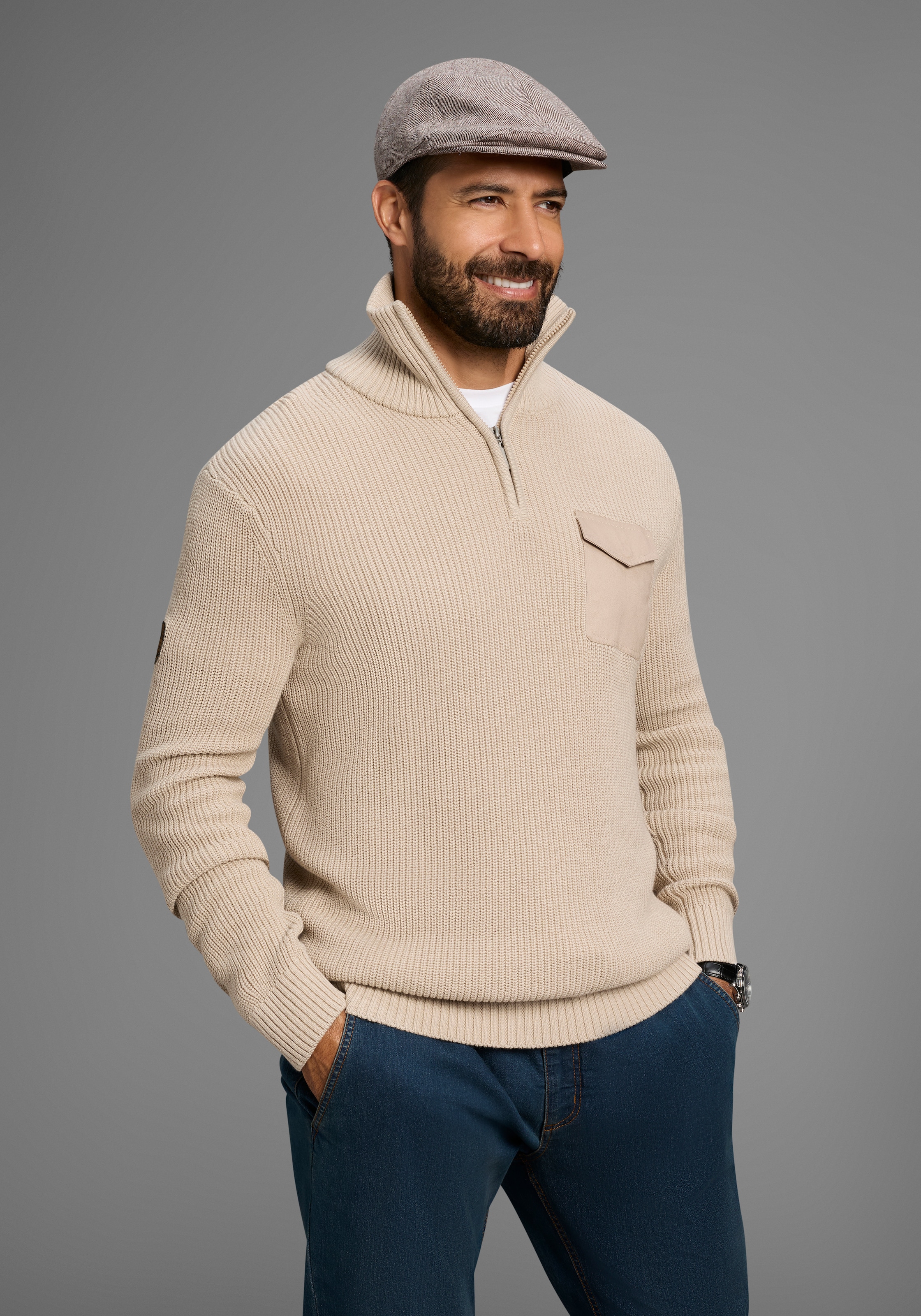 Mans World Schiebermütze im modischen Tweed-Look mit wärmenden Futter
