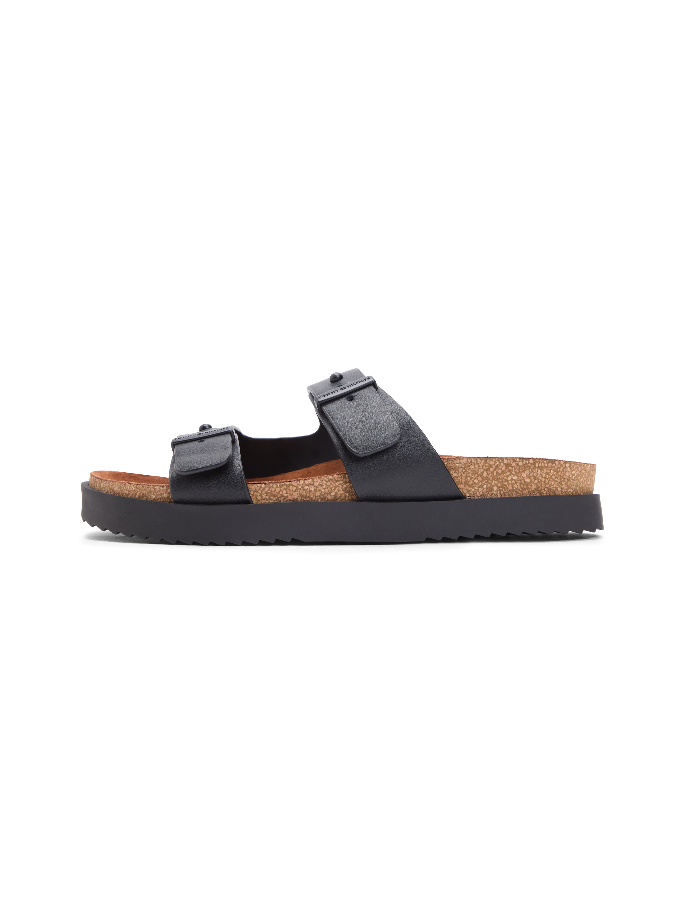 Tommy Hilfiger Pantolette »CORK ADJUSTABLE LTH SANDAL«  Sommerschuh, Bequemschuh, Sandale mit Logoprägung in den Schnallen