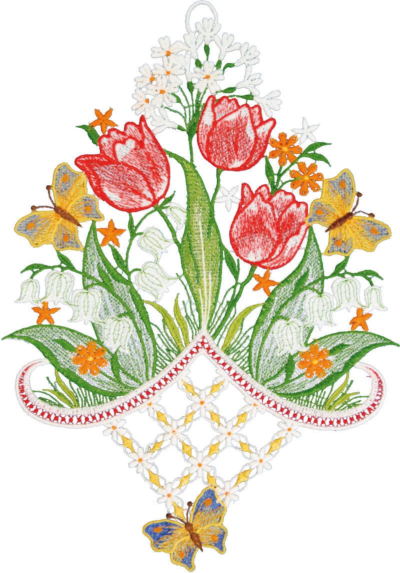 W. Reuter & Sohn - Plauener Spitze Fensterbild "Frühlingsgesteck", Made in günstig online kaufen