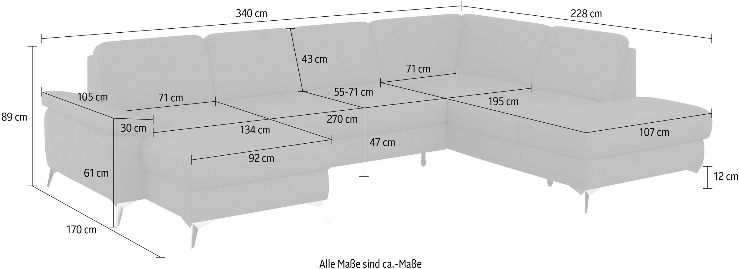 sit&more Wohnlandschaft »Padua U-Form«, inklusive Sitztiefenverstellung, Armteilfunktion und Federkern